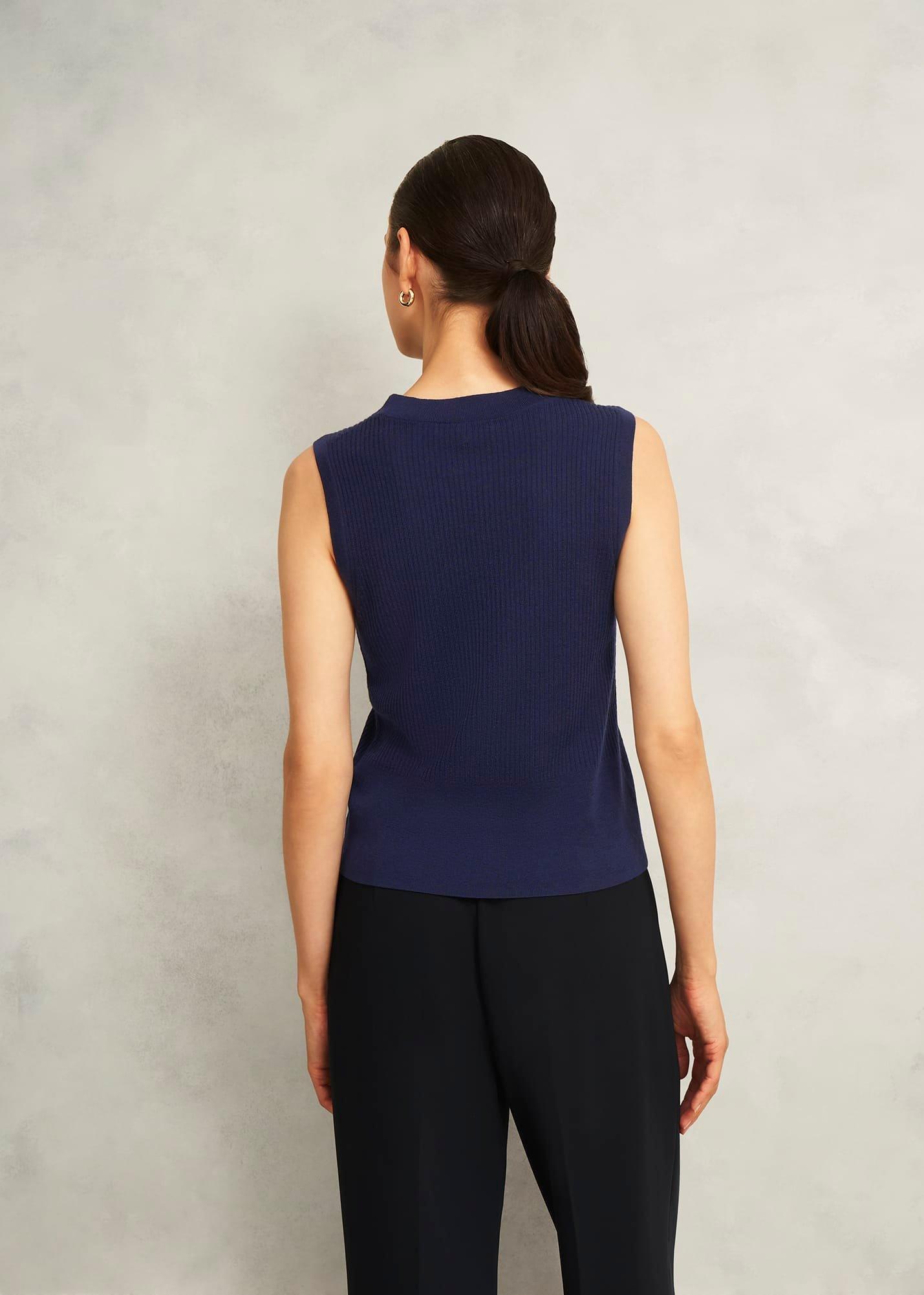 Navy Yasmin Merino Wool Knitted Tank Top, True Navy, hi-res