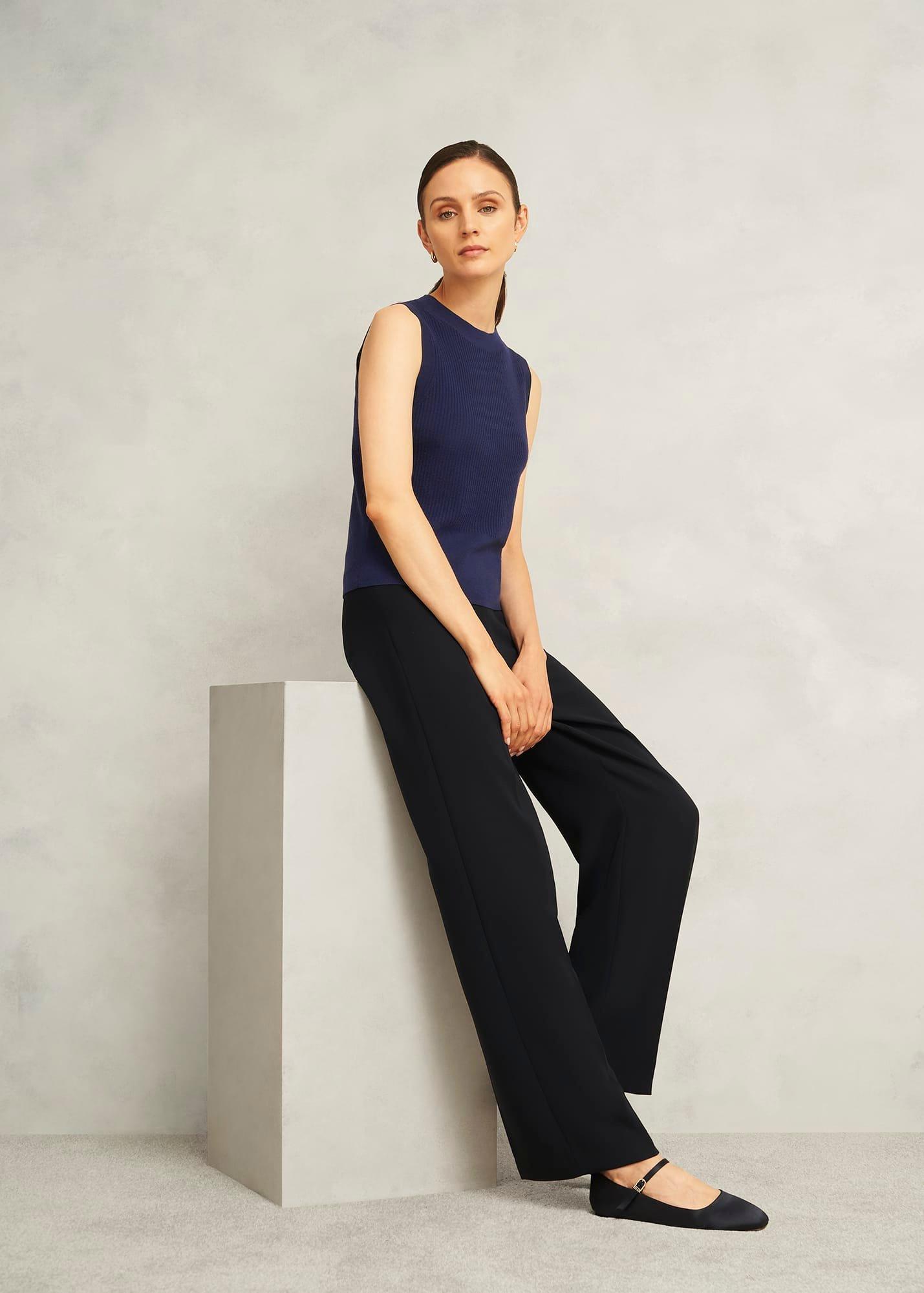 Navy Yasmin Merino Wool Knitted Tank Top, True Navy, hi-res