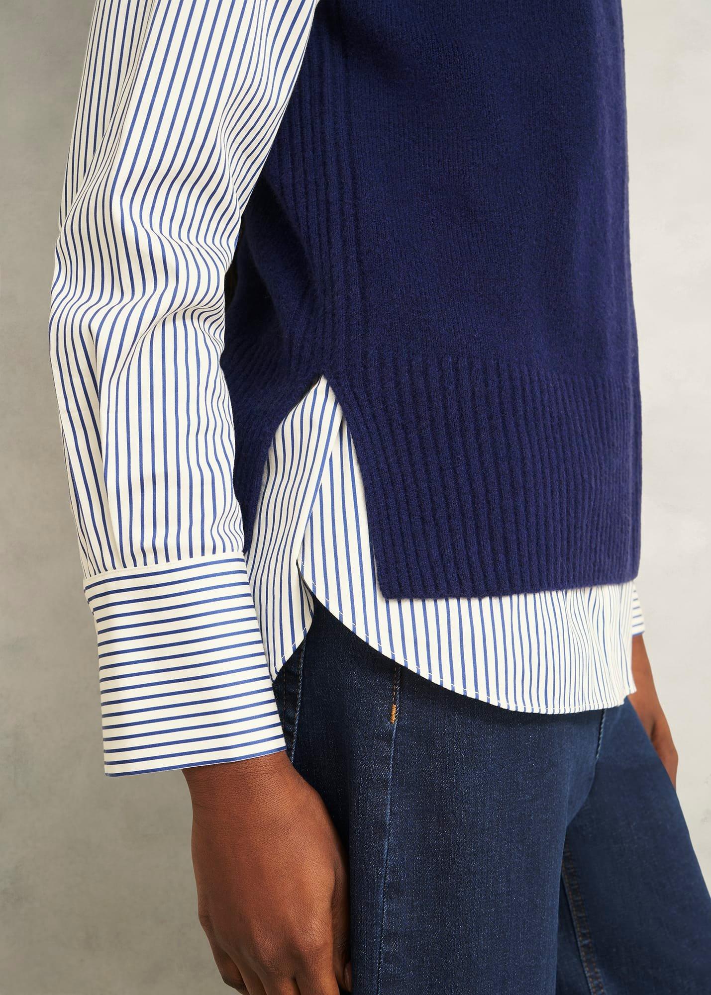 Navy Ruby Crew Neck Layering Knitted Vest, True Navy, hi-res