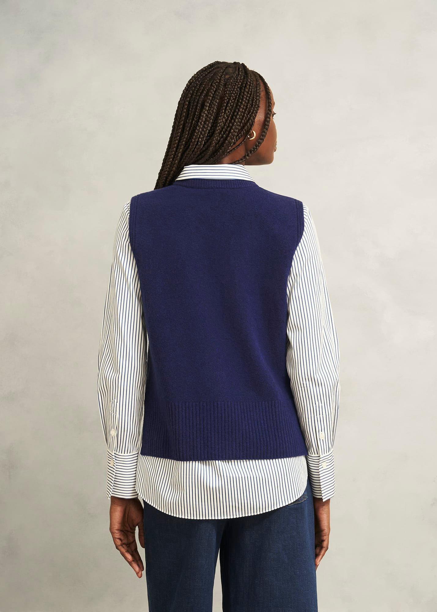 Navy Ruby Crew Neck Layering Knitted Vest, True Navy, hi-res