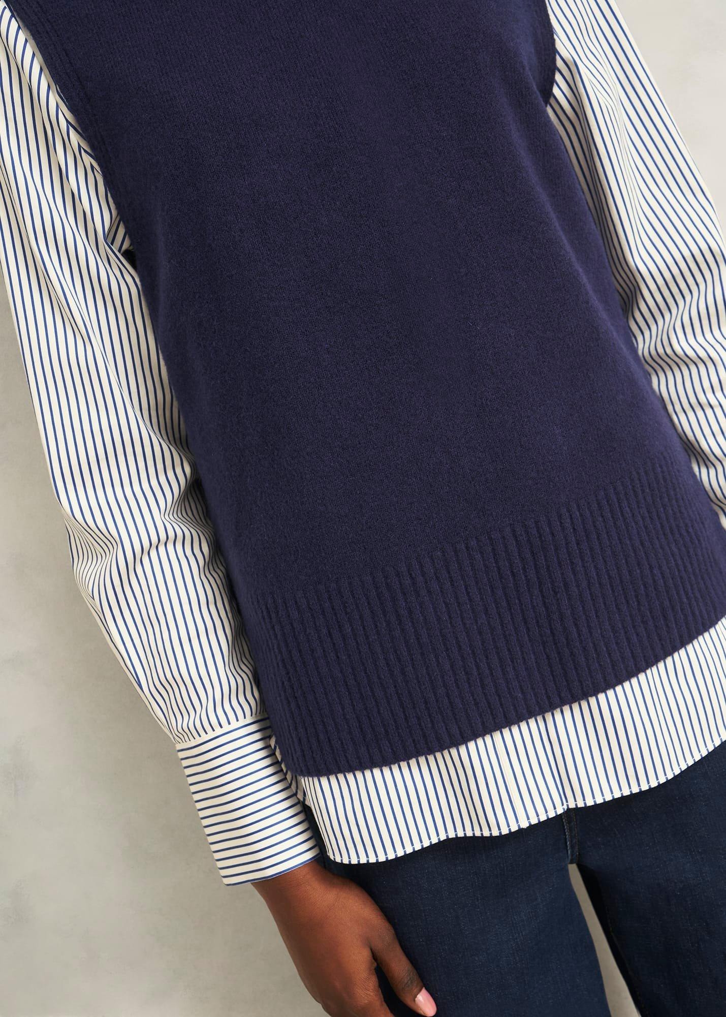 Navy Ruby Crew Neck Layering Knitted Vest, True Navy, hi-res