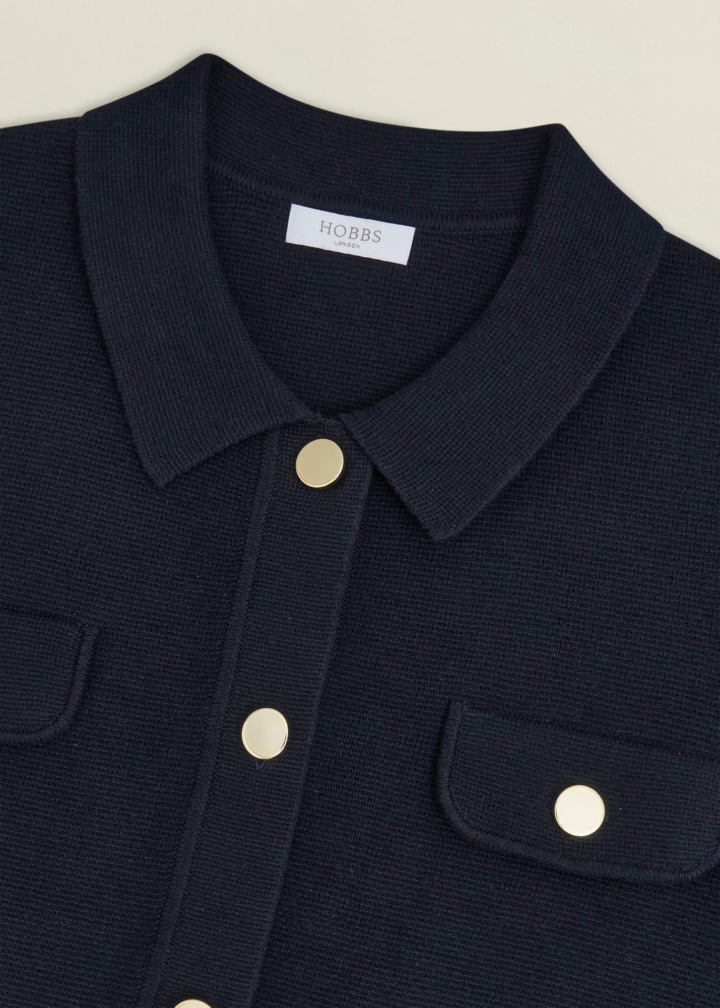 Navy Christa Cotton Pocket Detail Collared Knitted Jacket, Hobbs Navy, hi-res