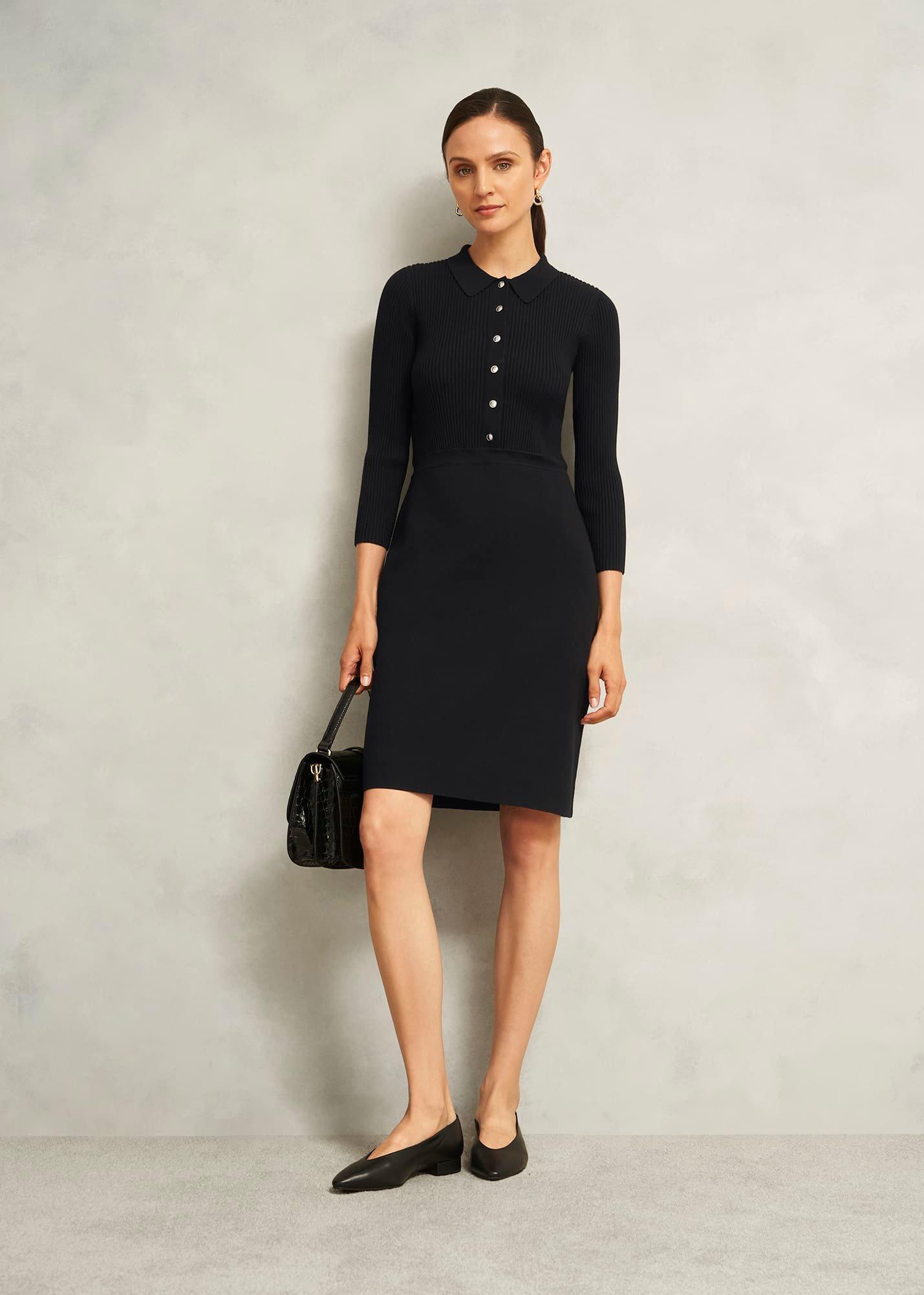 Blanche Knitted Dress, Hobbs Black, hi-res