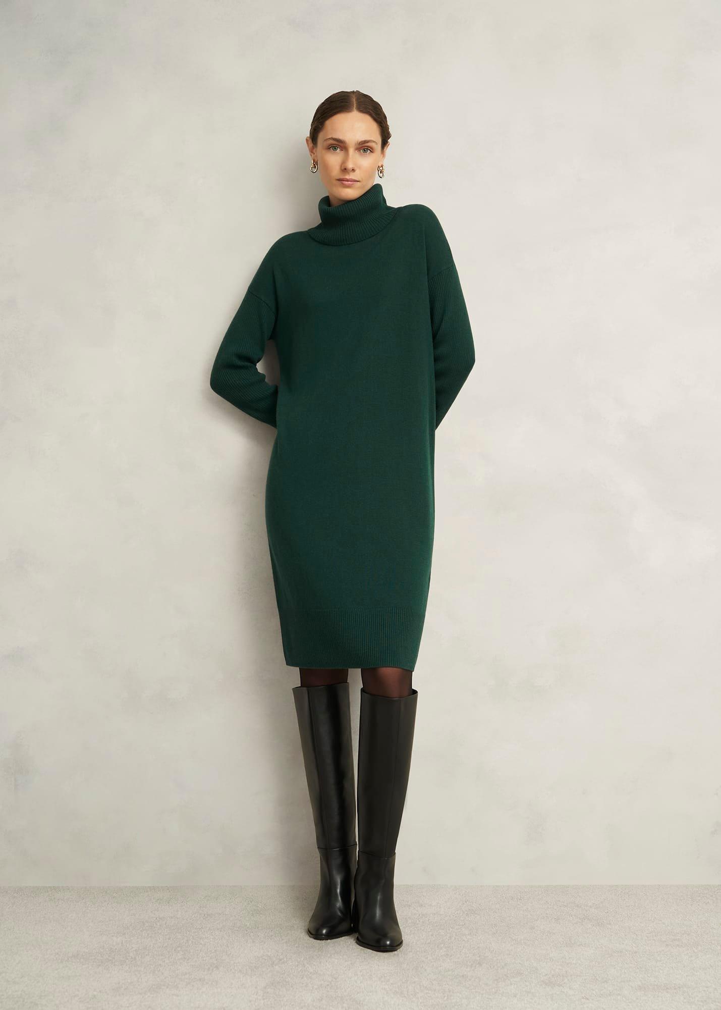Green Ava Knitted Jumper Dress, Ponderosa Green, hi-res
