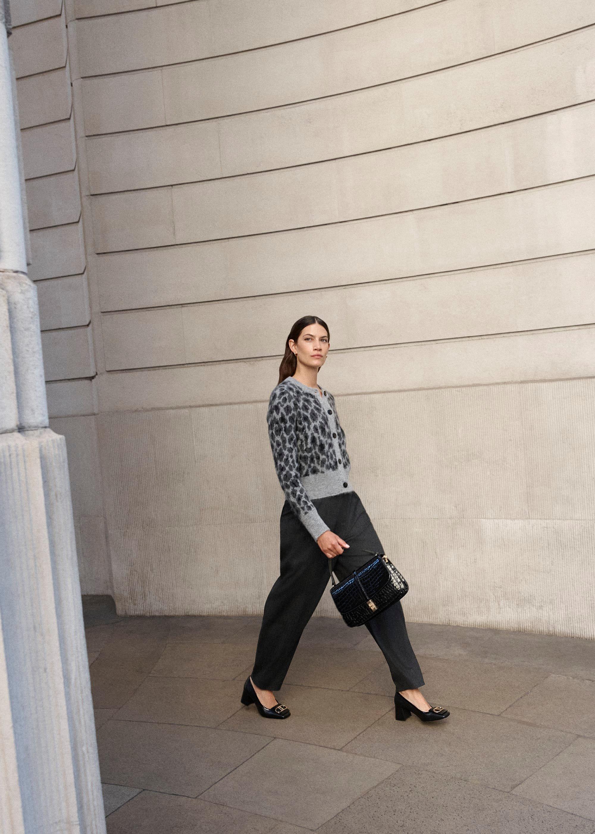 Grey Raleigh Leopard Print Crew Neck Knitted Cardigan