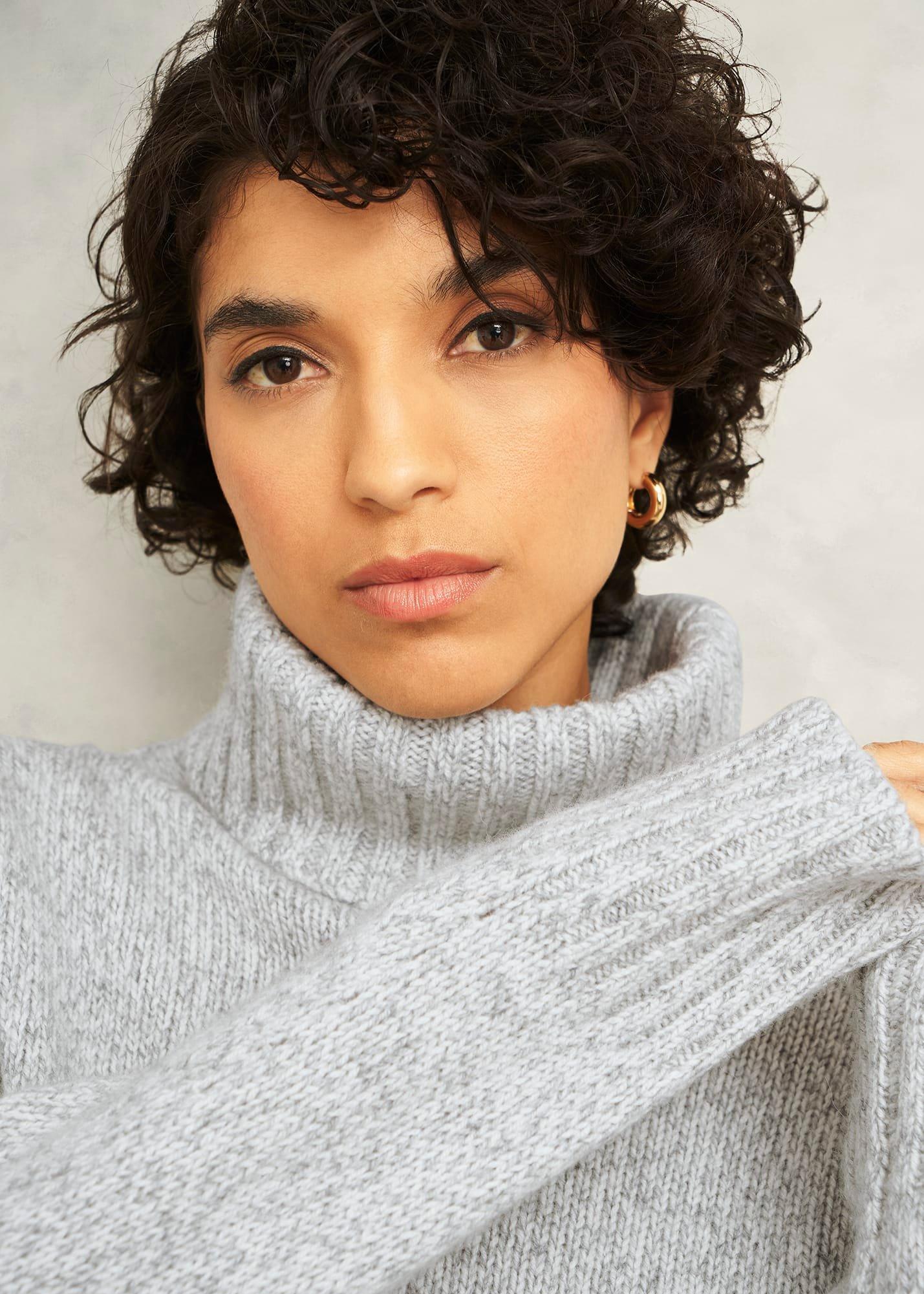 Grey Marl Yardley Chunky Roll Neck Knitted Jumper, Grey Mouline, hi-res