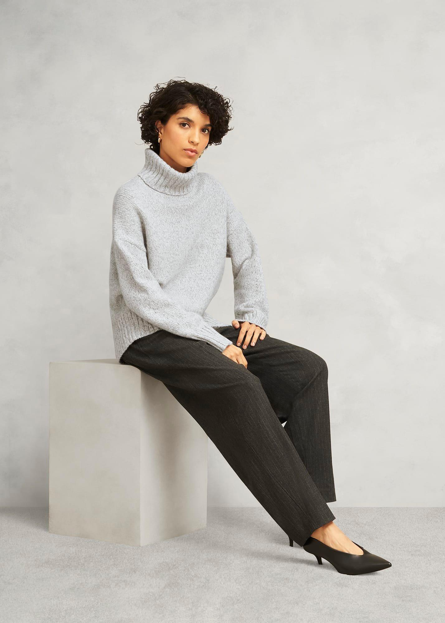 Grey Marl Yardley Chunky Roll Neck Knitted Jumper, Grey Mouline, hi-res