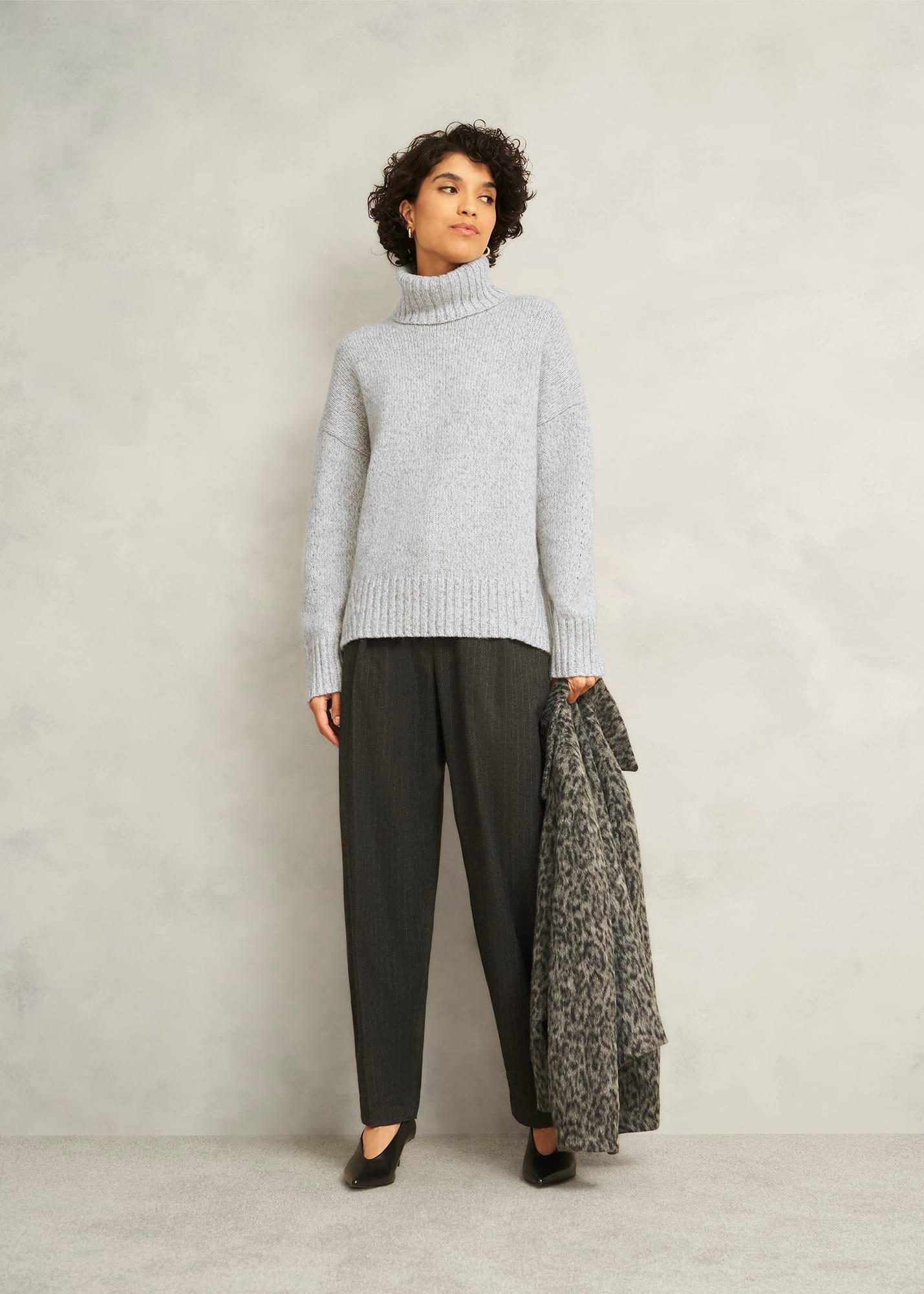 Grey Marl Yardley Chunky Roll Neck Knitted Jumper, Grey Mouline, hi-res