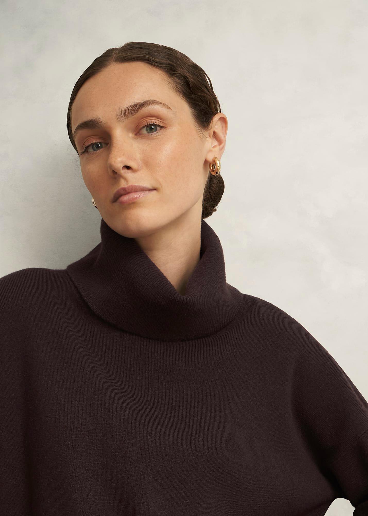 Yvette Roll Neck Knitted Jumper, Alder Brown, hi-res