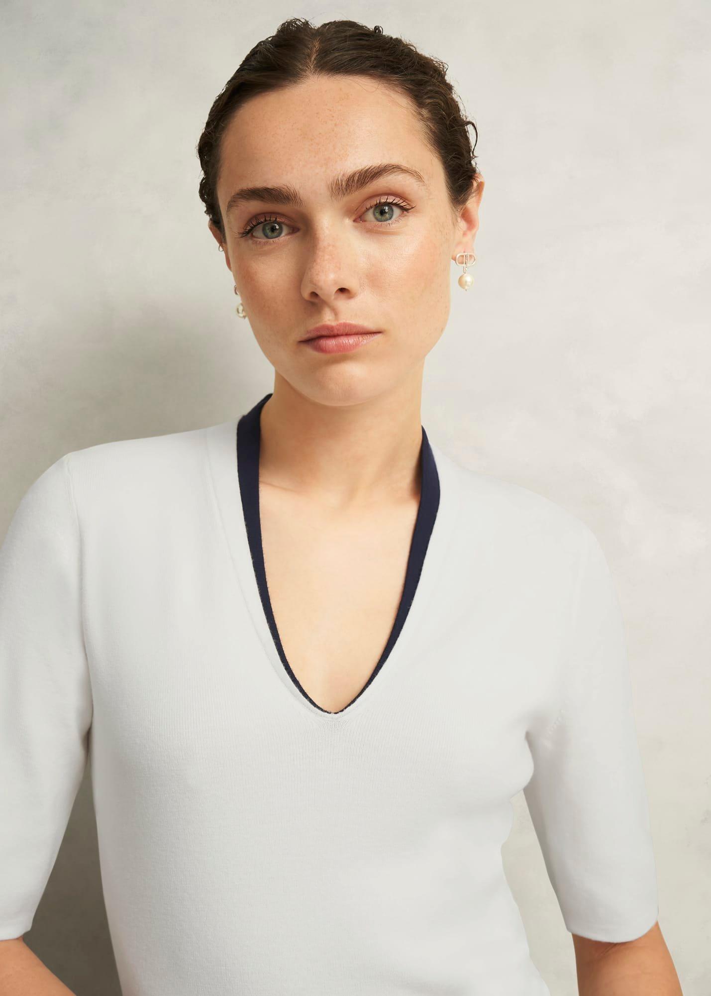 Scarlett Knitted Top, Ivory Navy, hi-res