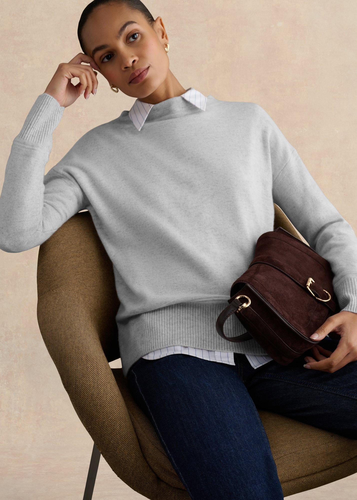 Carine Cashmere Jumper, Pale Grey Marl, hi-res