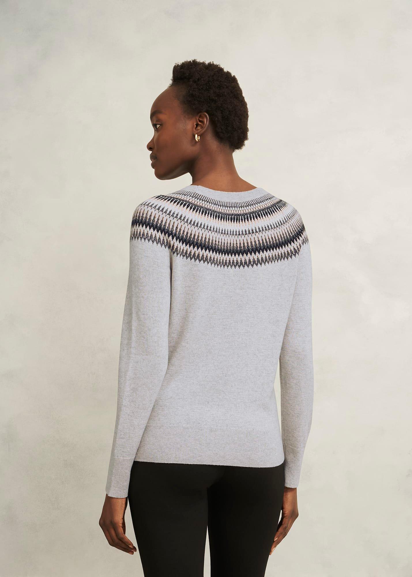Sparkle Greta Fairisle Wool Blend Knitted Jumper, Pale Grey Marl, hi-res