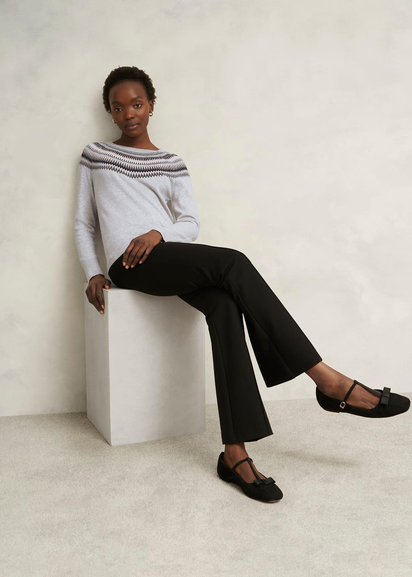 Sparkle Greta Fairisle Wool Blend Knitted Jumper, Pale Grey Marl, hi-res