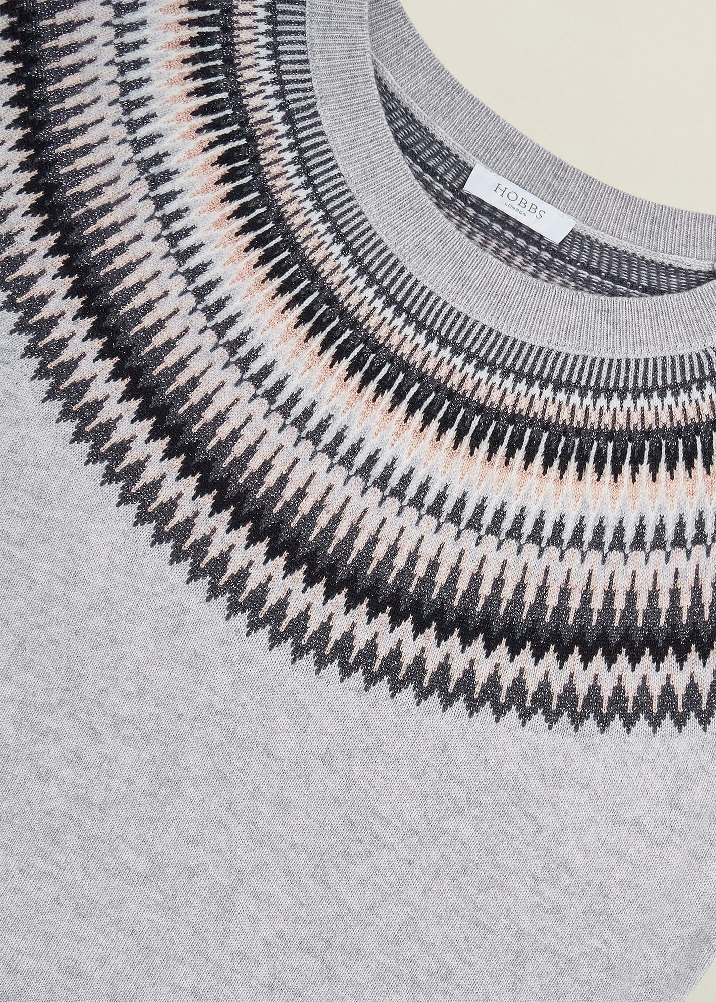 Sparkle Greta Fairisle Wool Blend Knitted Jumper, Pale Grey Marl, hi-res