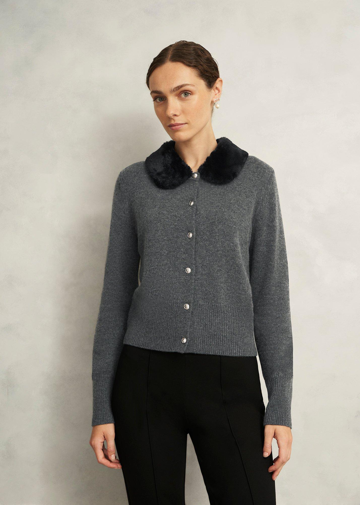 Lulah Wool Blend Fur Collar Knitted Cardigan