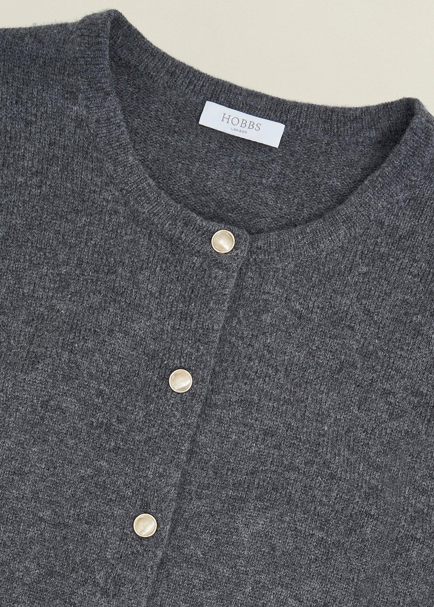 Lulah Wool Blend Fur Collar Knitted Cardigan, Charcoal Grey, hi-res