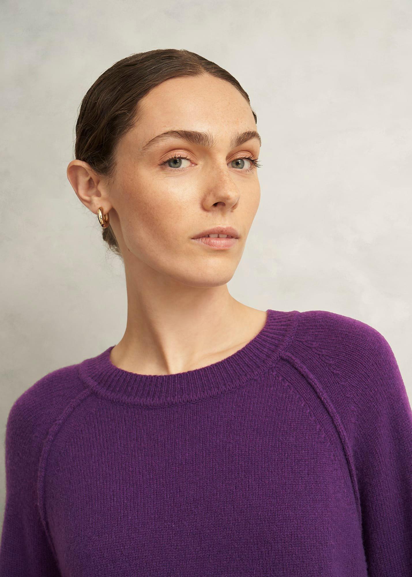 Mandy Wool Blend Crew Neck Knitted Jumper, Fig Purple, hi-res