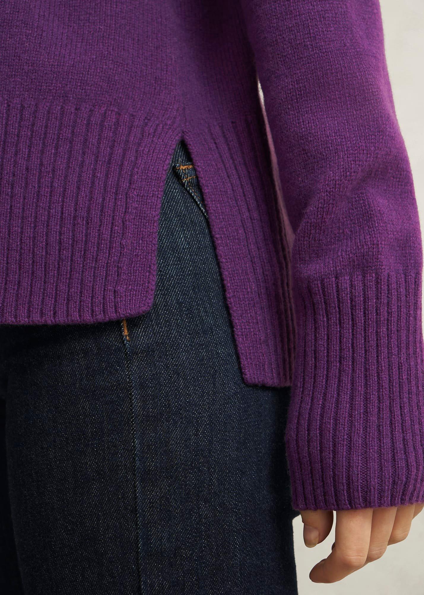 Mandy Wool Blend Crew Neck Knitted Jumper, Fig Purple, hi-res