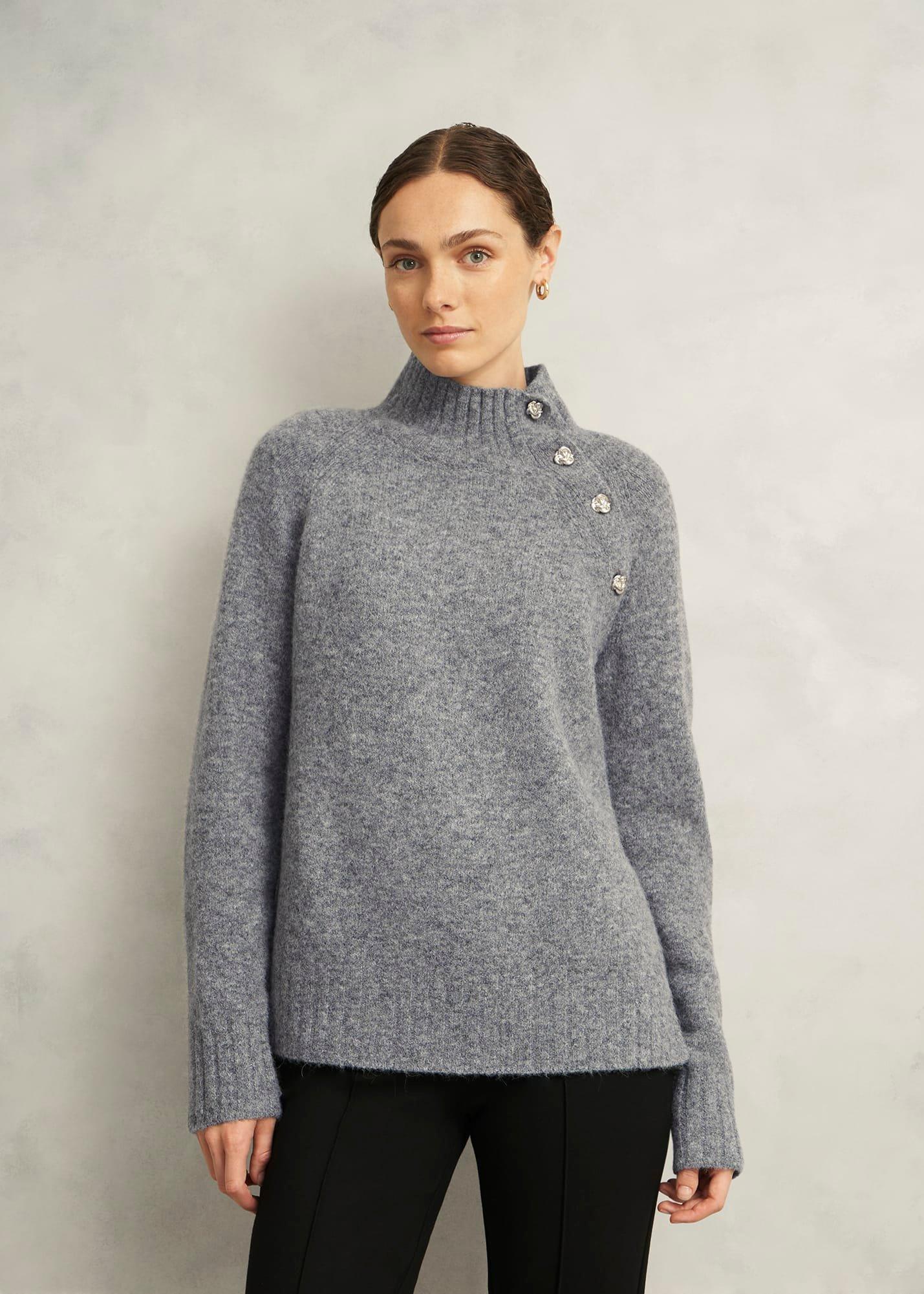 Lisbeth Roll Neck Button Detail Knitted Jumper
