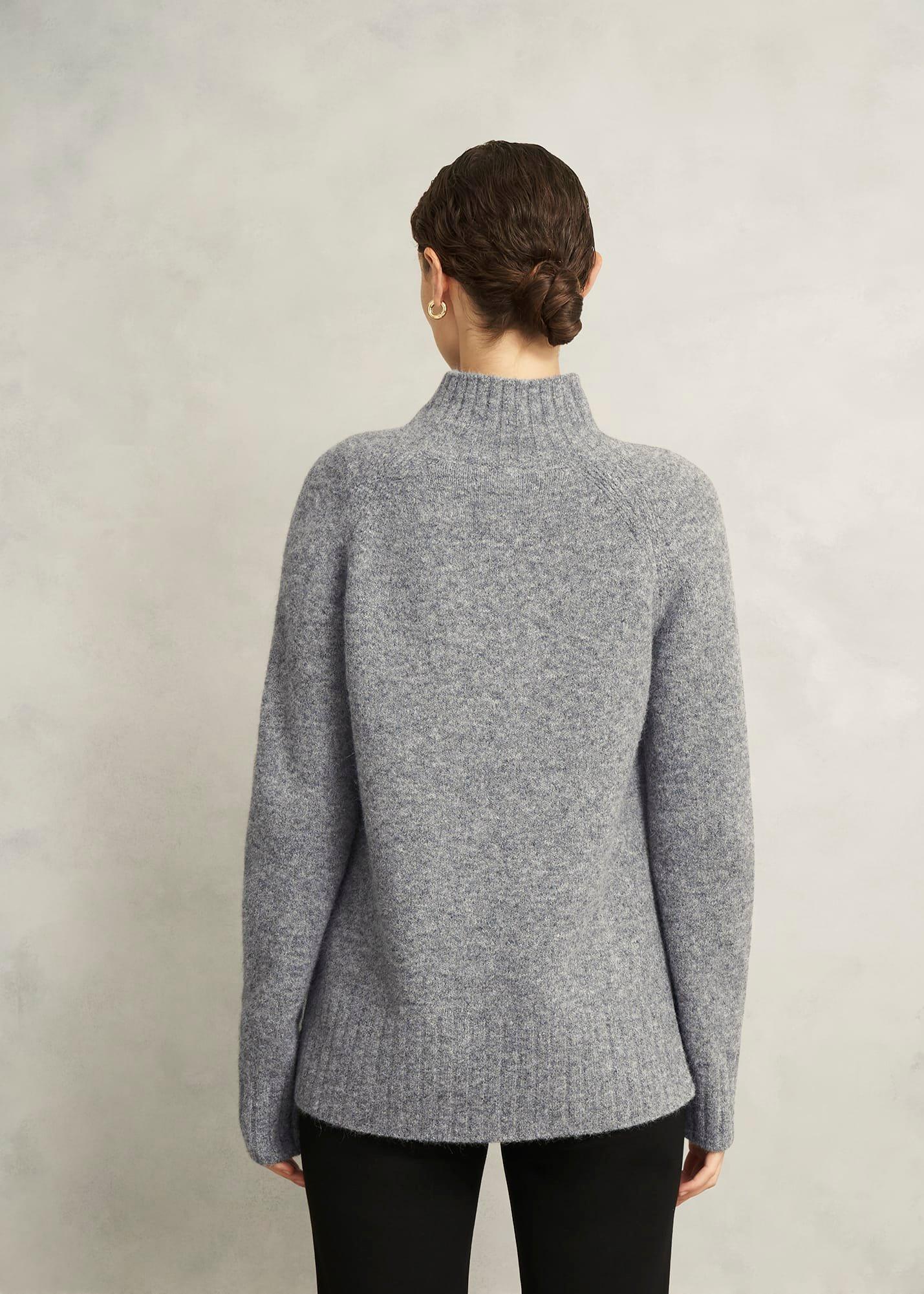 Lisbeth Roll Neck Button Detail Knitted Jumper, Mid Grey Marl, hi-res
