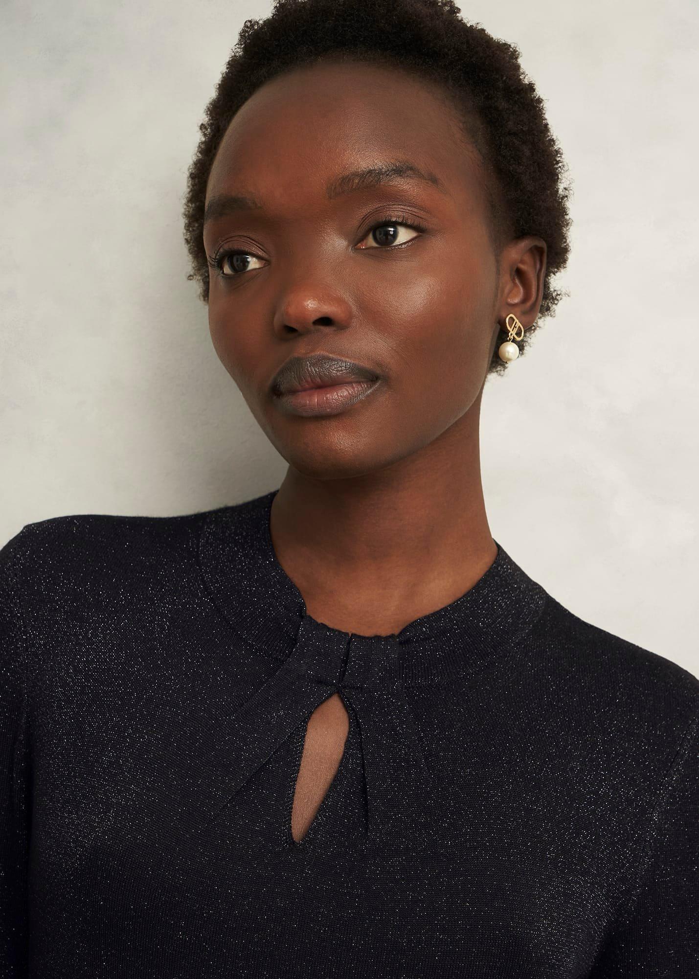 Sparkle Effie Keyhole Knitted Jumper, Black, hi-res