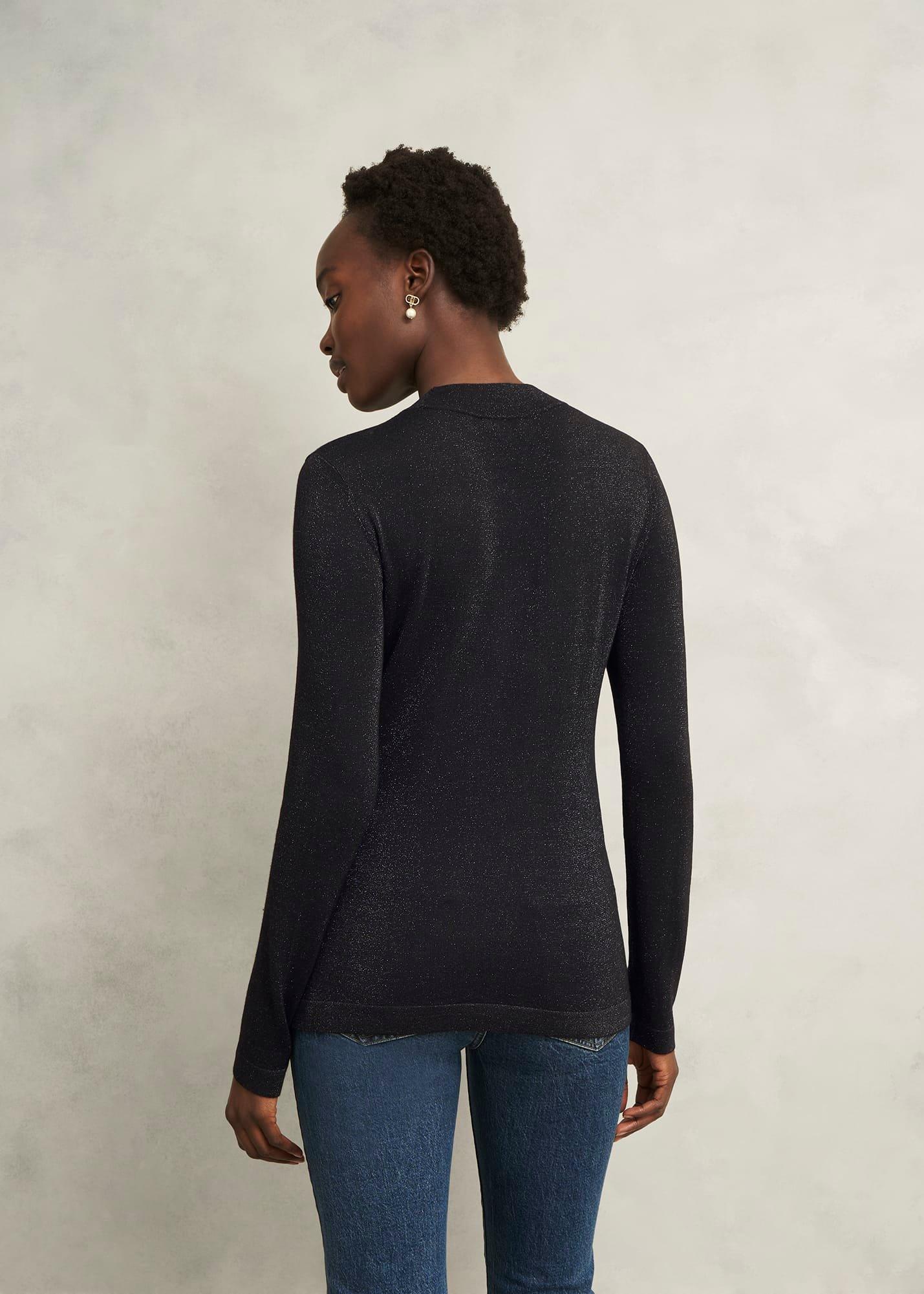 Sparkle Effie Keyhole Knitted Jumper, Black, hi-res