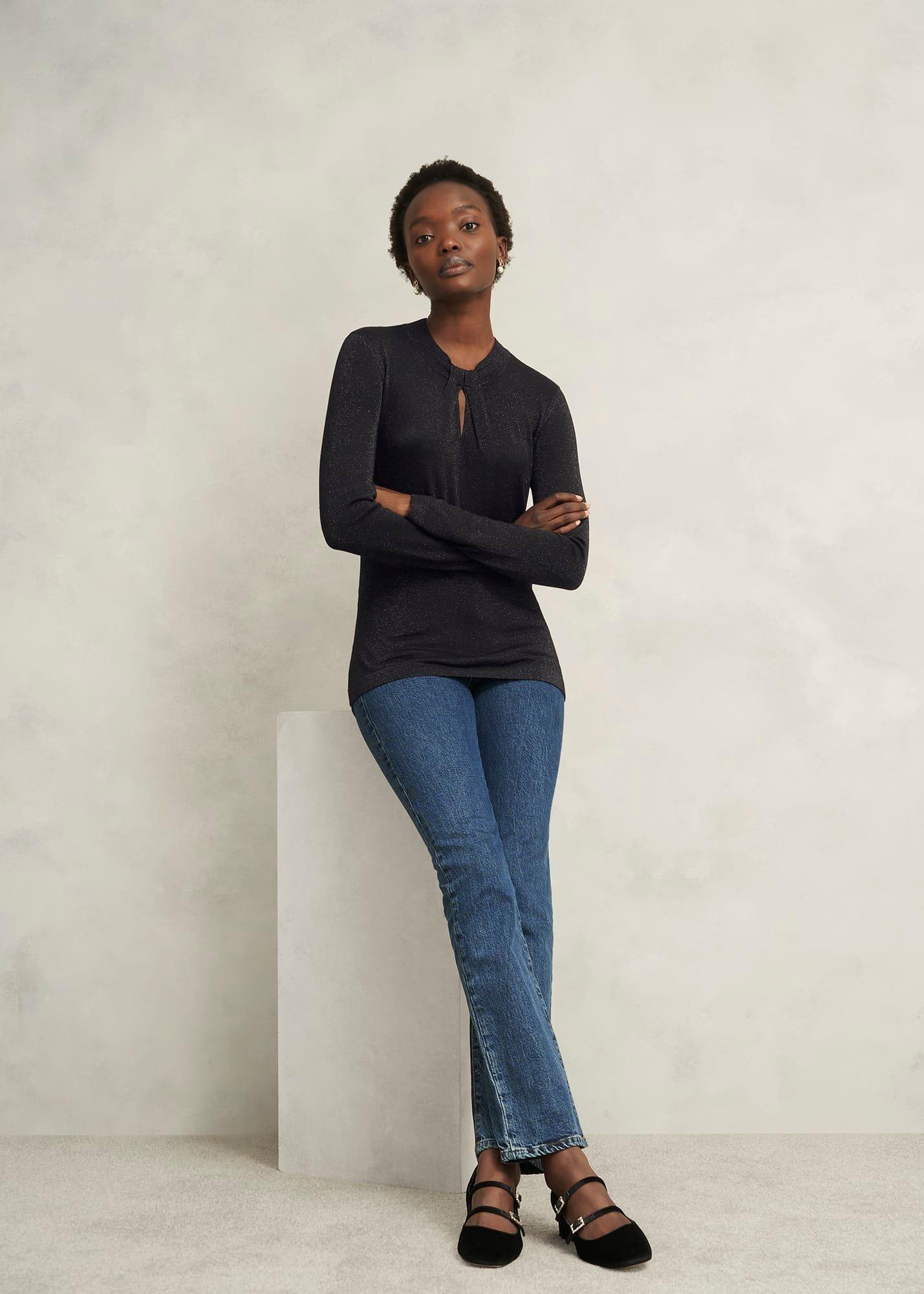 Sparkle Effie Keyhole Knitted Jumper, Black, hi-res