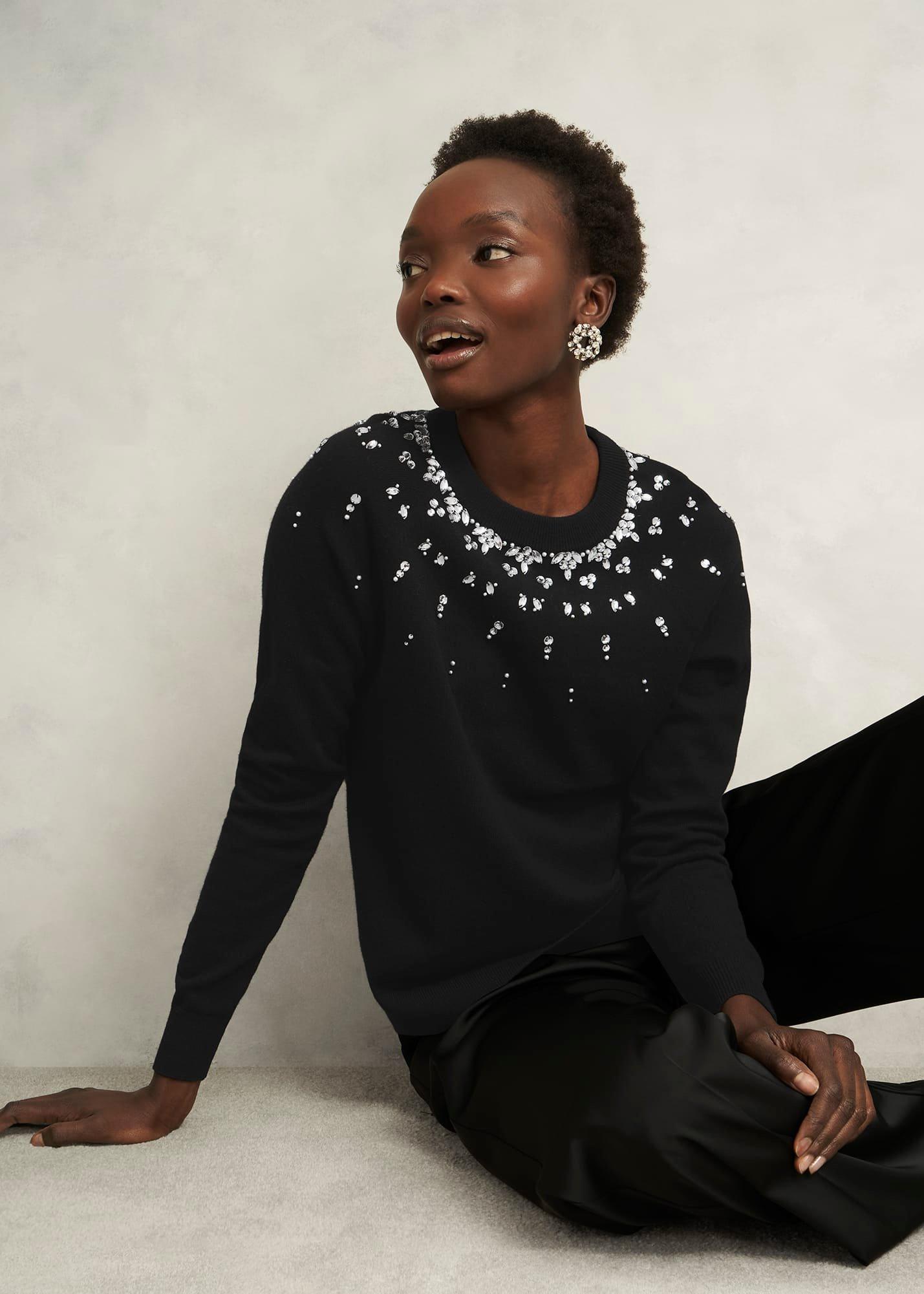 Black Theodora Wool Blend Gem Fairisle Knitted Jumper 