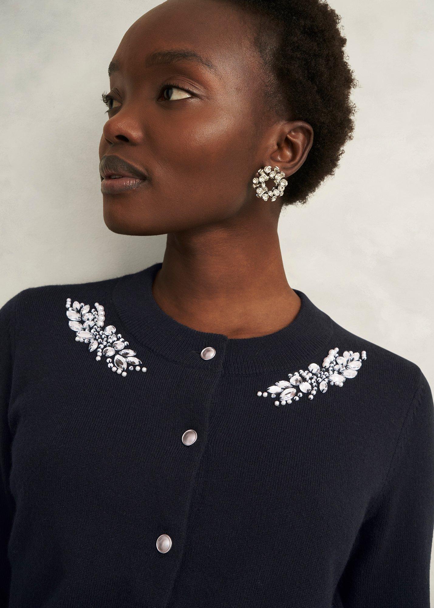 Penelope Wool Blend Gem Detail Cardigan, Hobbs Navy, hi-res