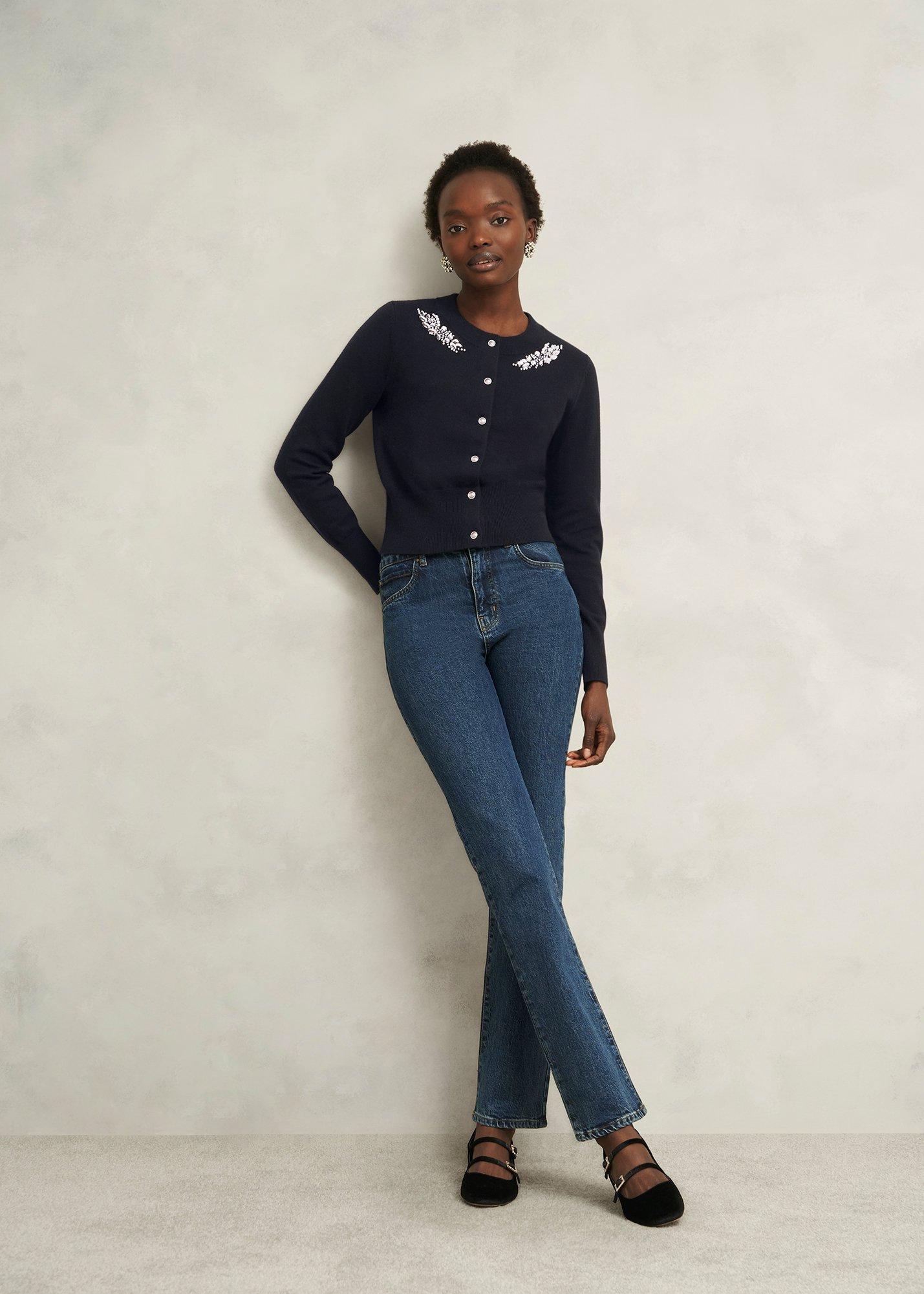 Penelope Wool Blend Gem Detail Cardigan, Hobbs Navy, hi-res