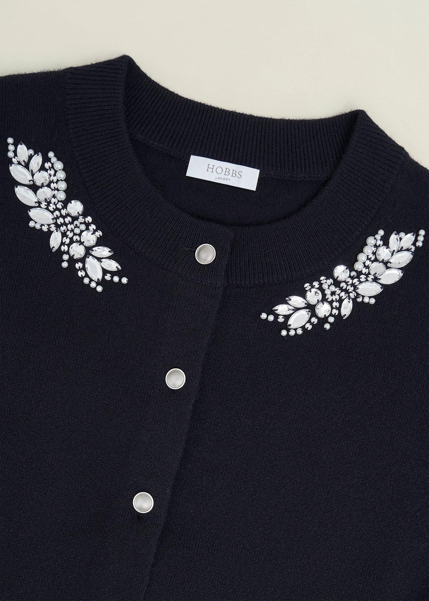 Penelope Wool Blend Gem Detail Cardigan, Hobbs Navy, hi-res