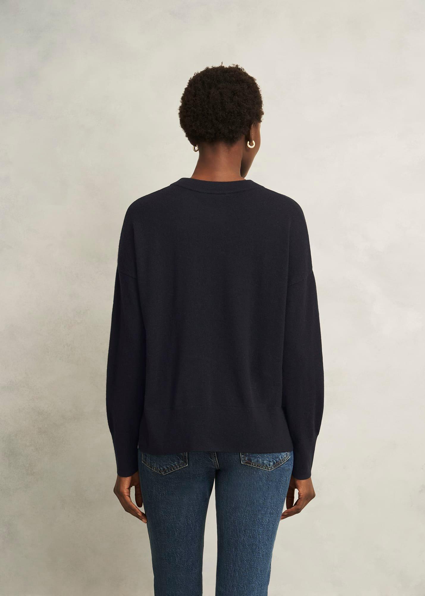 Arnelle Wool Blend Star Print Knitted Jumper, Navy Silver, hi-res