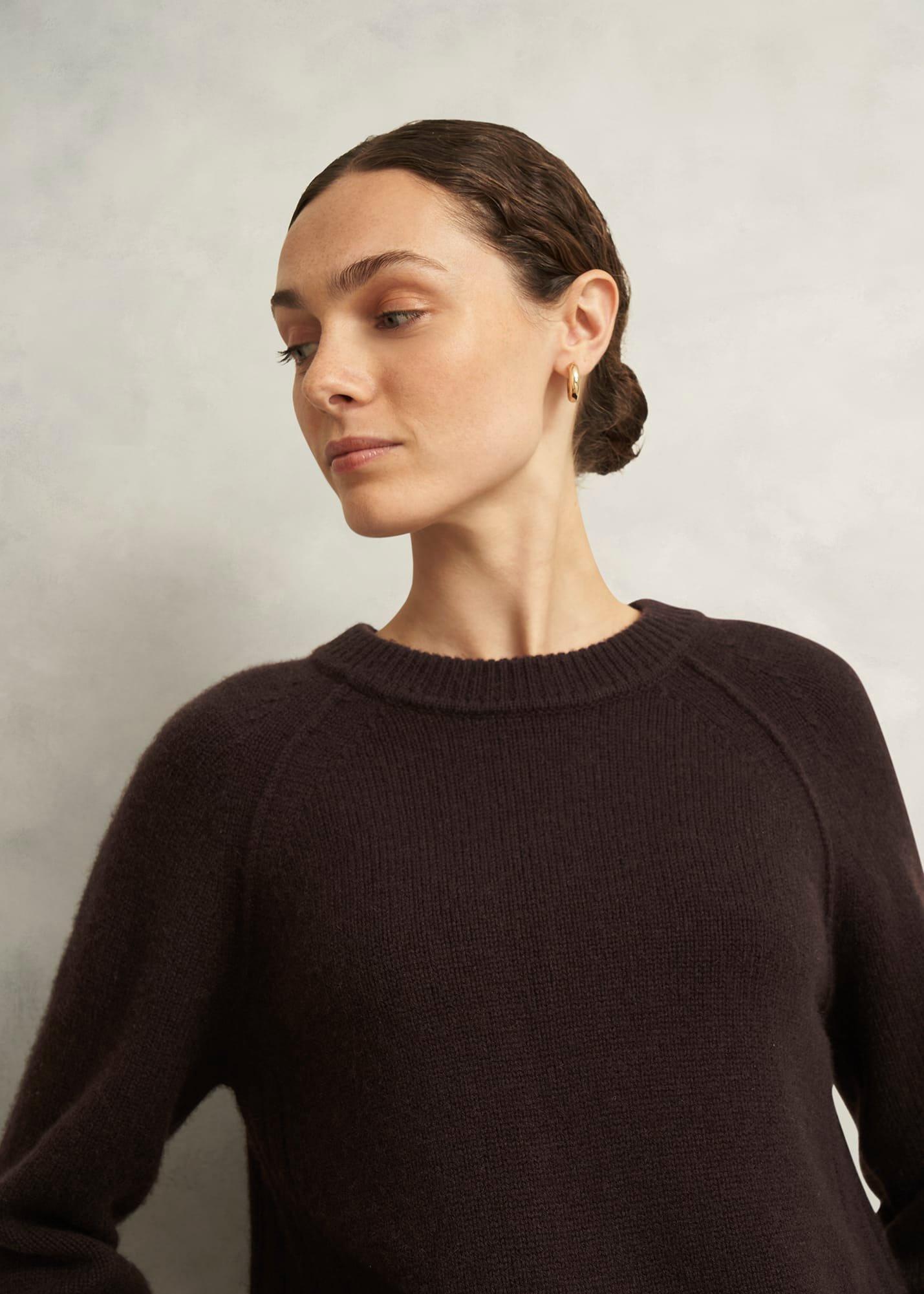 Mali Crew Neck Wool Jumper With Cashmere, Alder Brown, hi-res