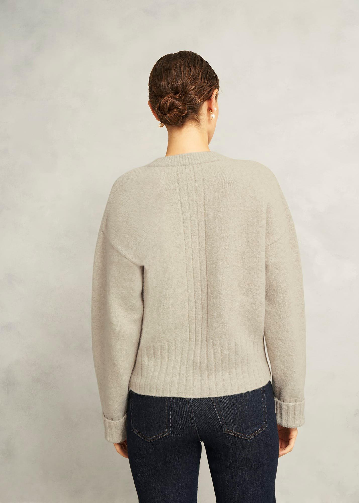 Oatmeal Freya Crew Neck Button Knitted Cardigan, Oatmeal Marl, hi-res