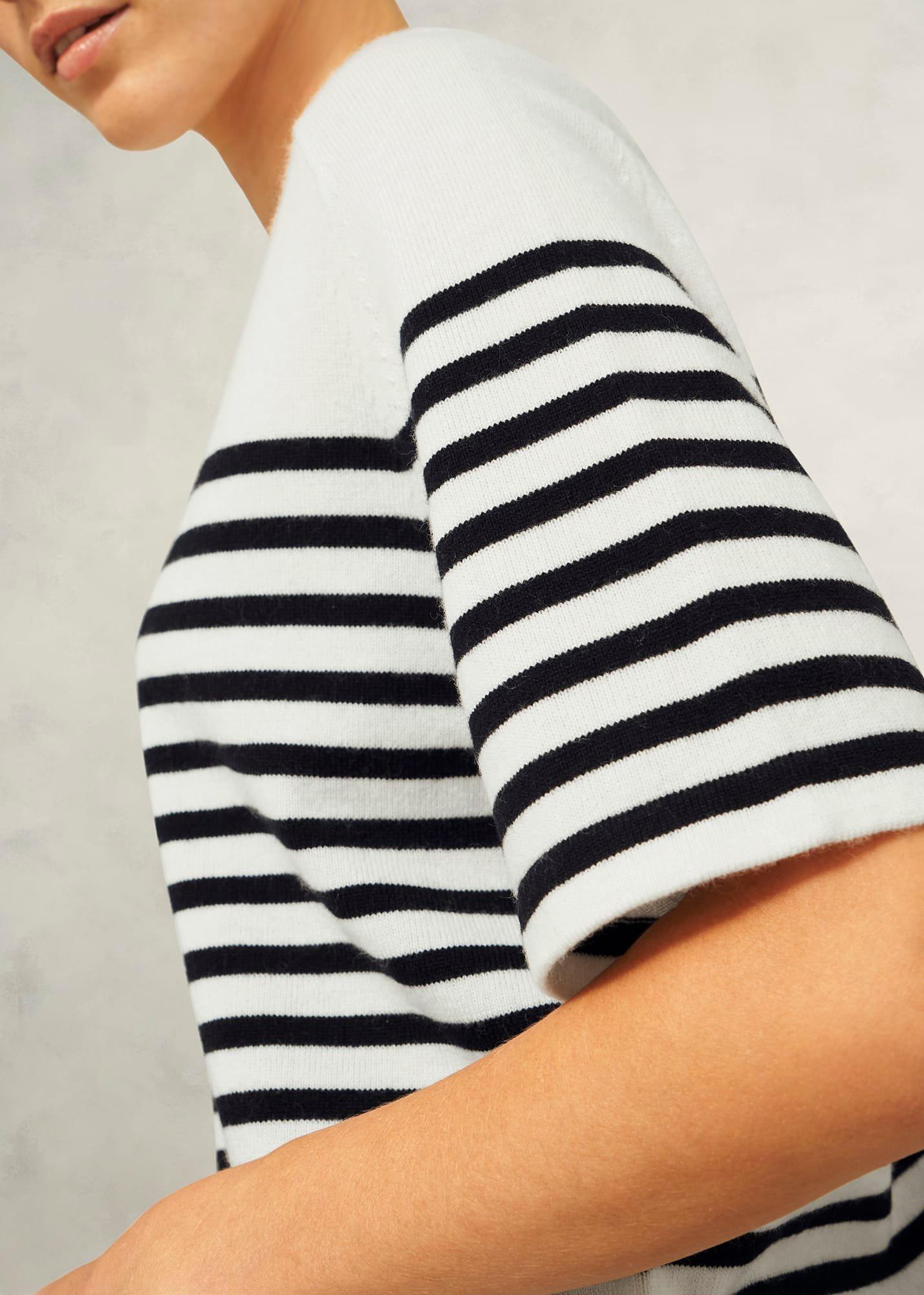 Ivory Demi Wool Blend Short Sleeve Knitted T-Shirt, Ivory Navy, hi-res