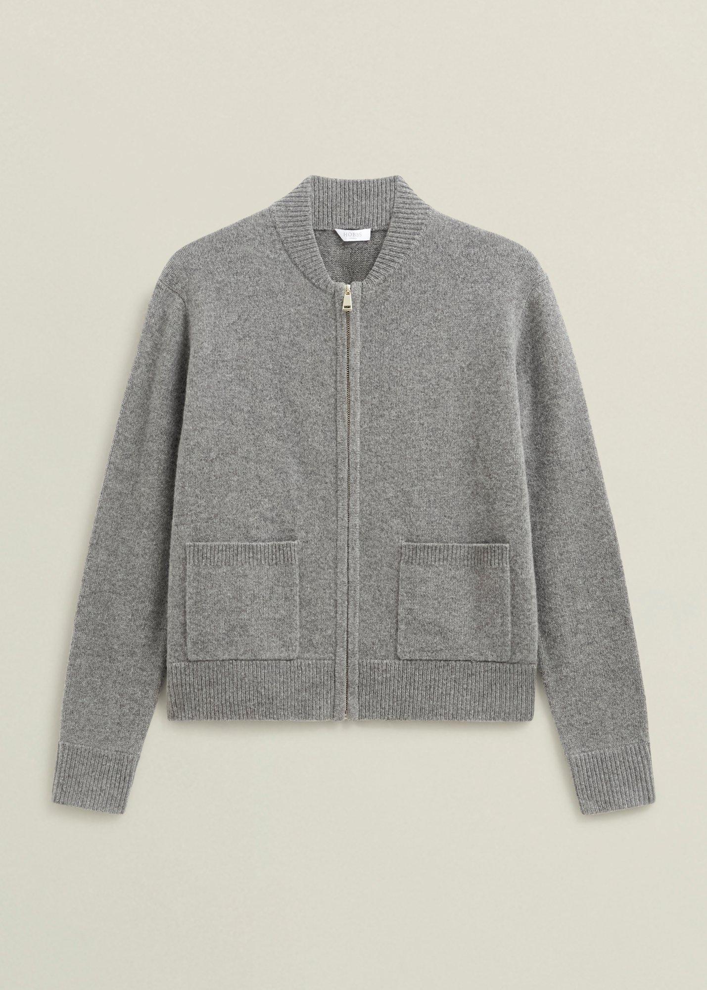 Grey Bonnie Wool Blend Knitted Bomber Jacket