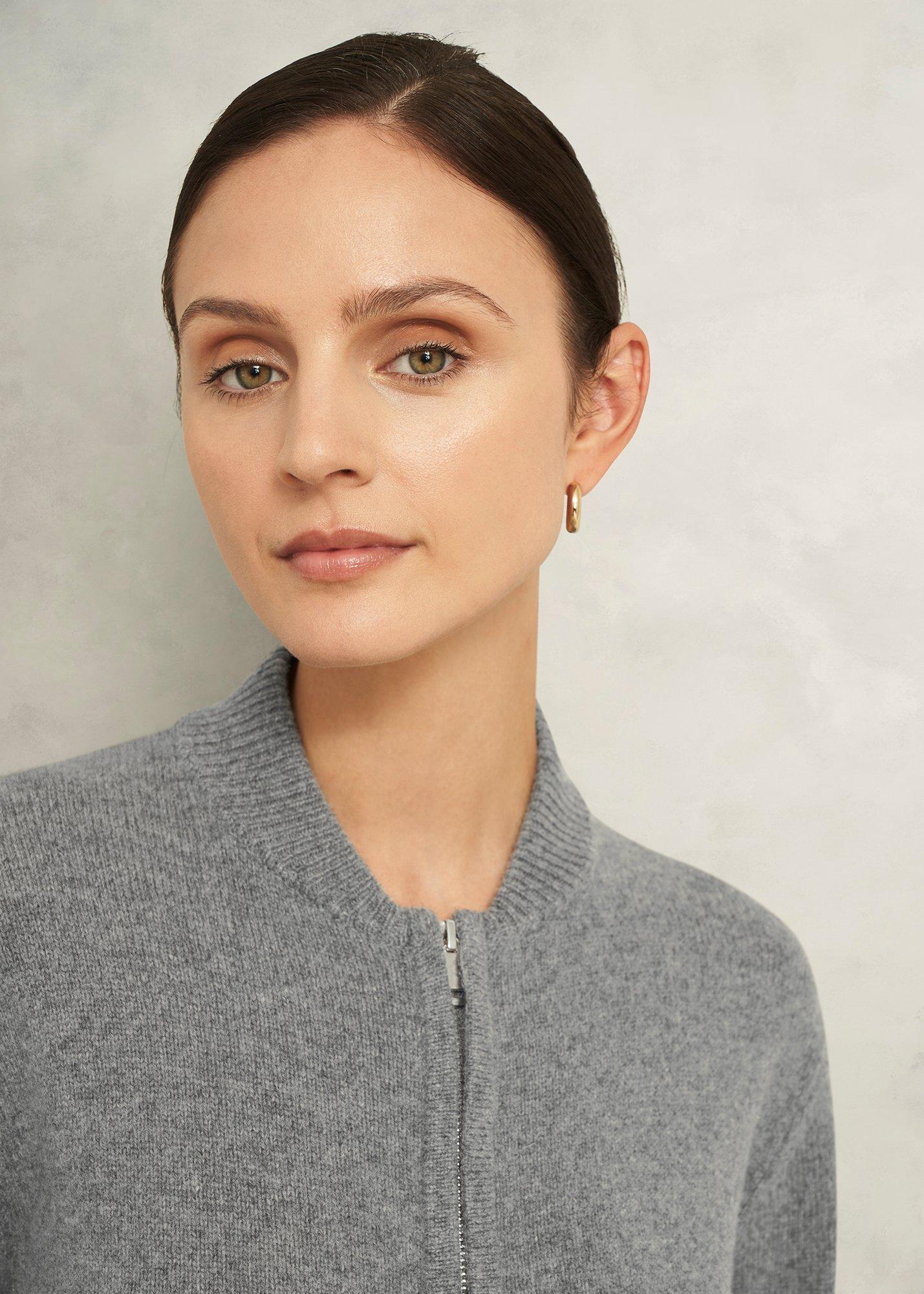 Grey Bonnie Wool Blend Knitted Bomber Jacket, Mid Grey Marl, hi-res