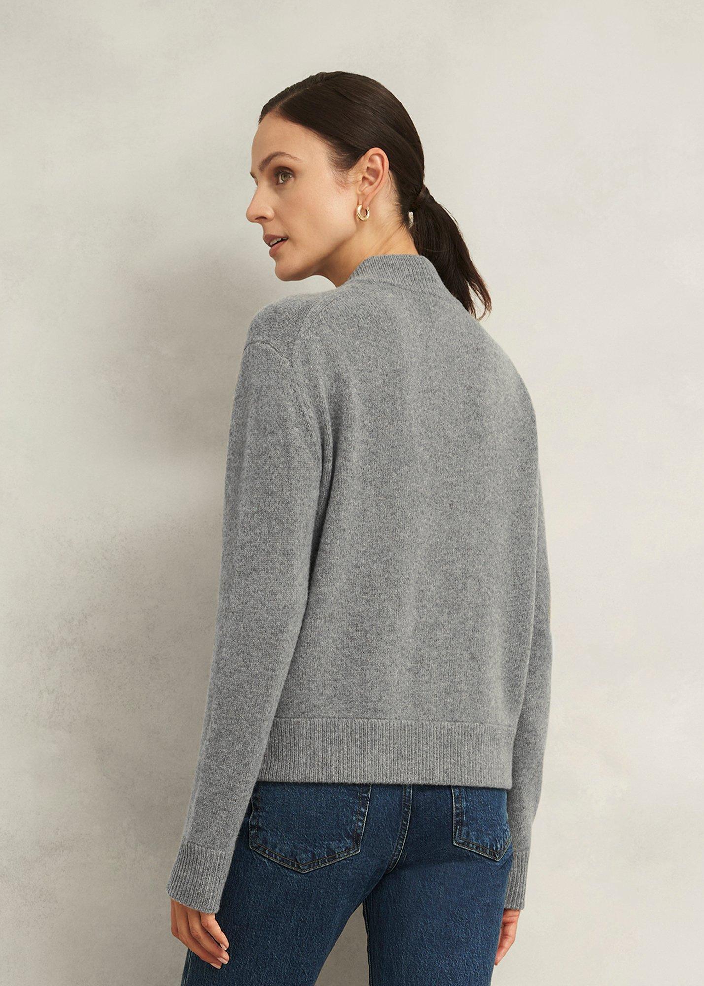 Grey Bonnie Wool Blend Knitted Bomber Jacket, Mid Grey Marl, hi-res