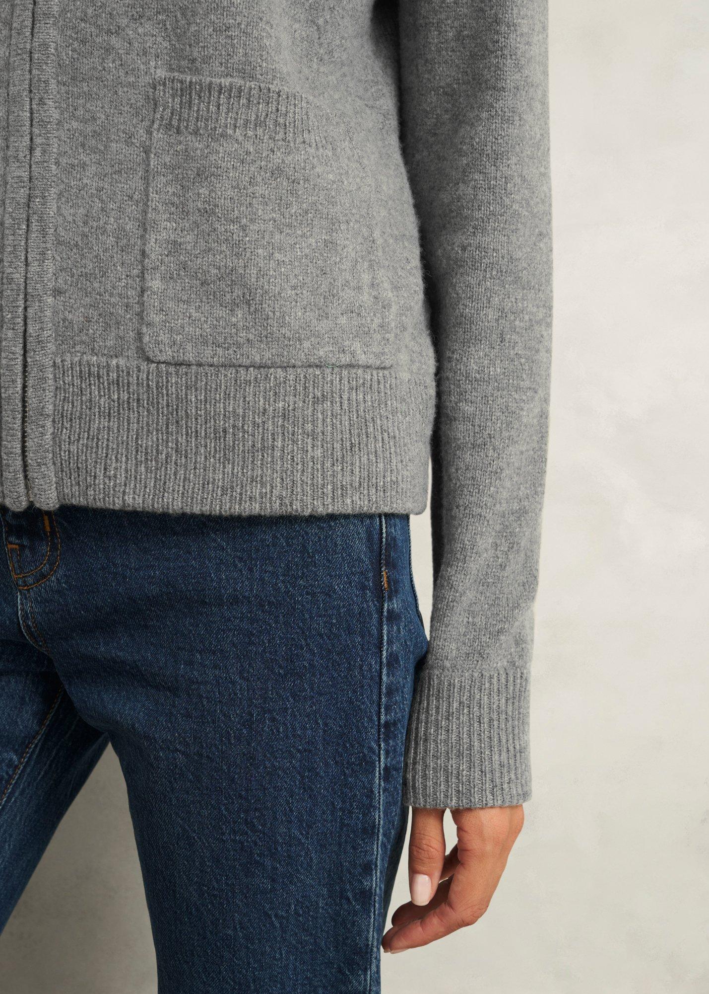 Grey Bonnie Wool Blend Knitted Bomber Jacket, Mid Grey Marl, hi-res