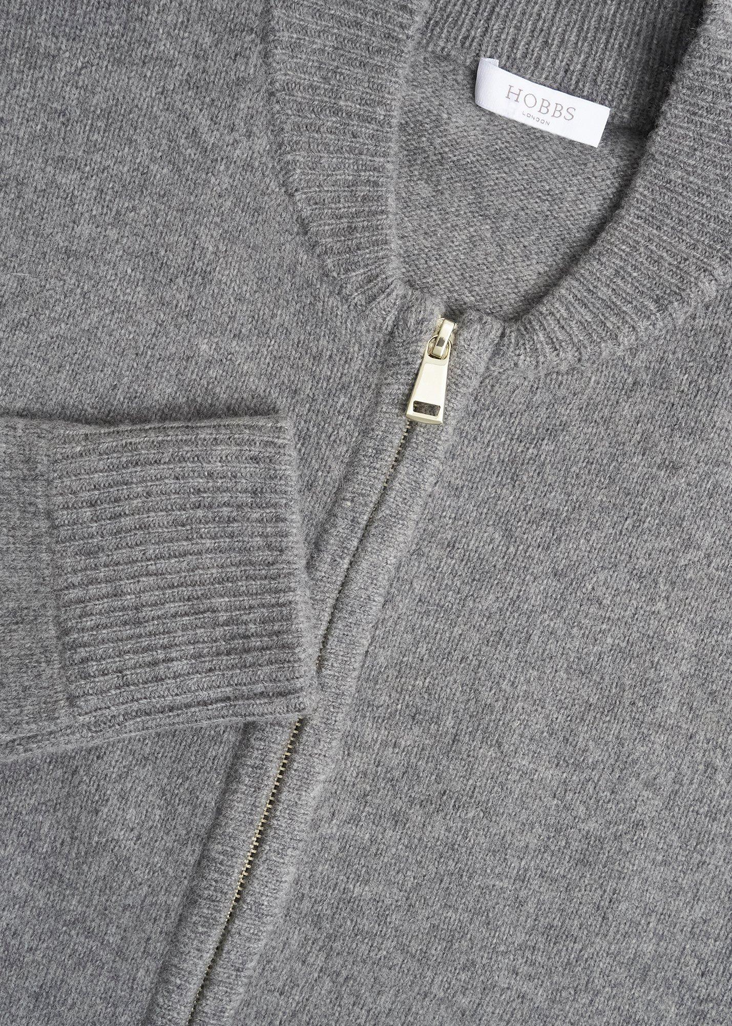 Grey Bonnie Wool Blend Knitted Bomber Jacket, Mid Grey Marl, hi-res
