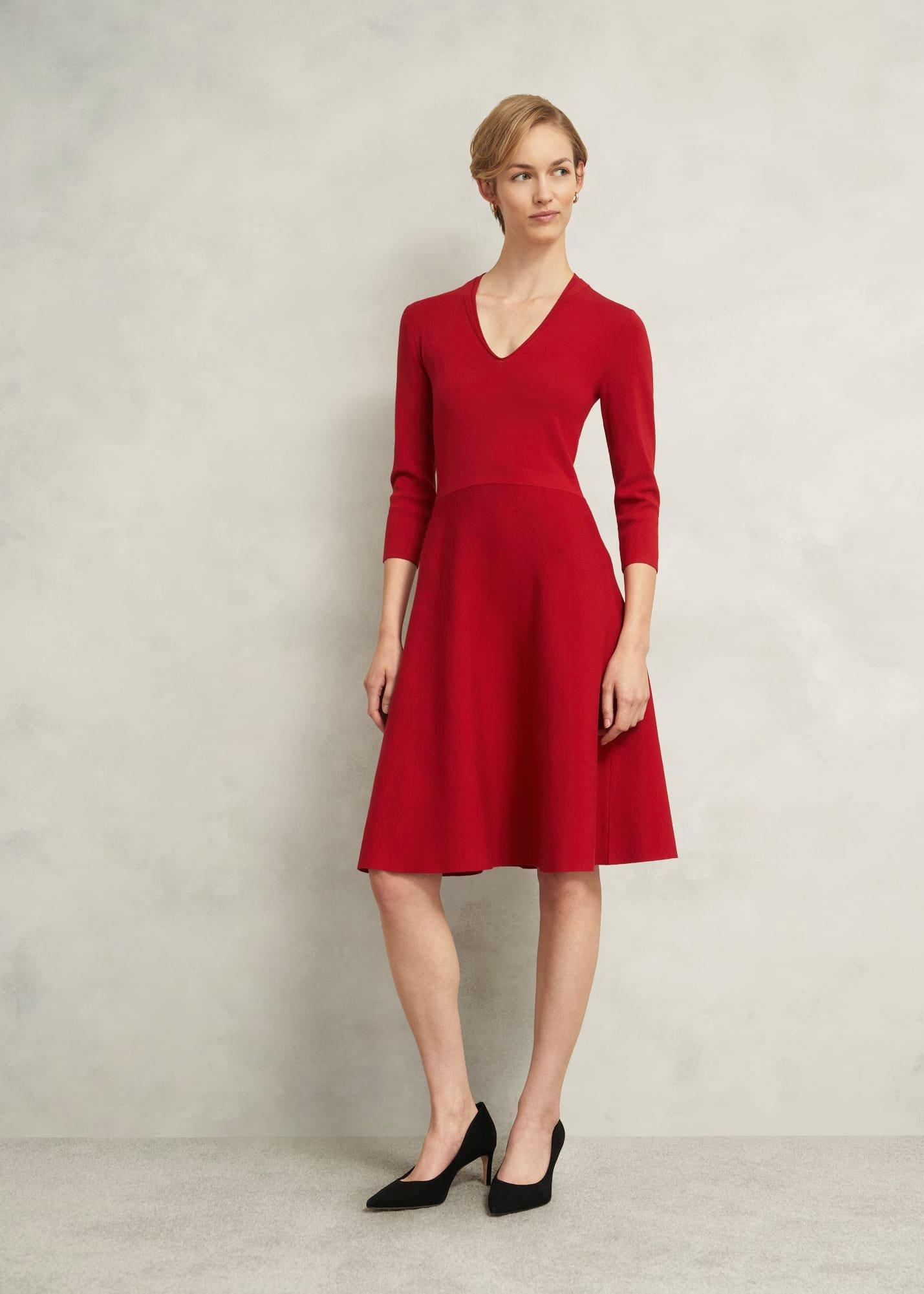 Red Scarlett V Neck Knitted Dress