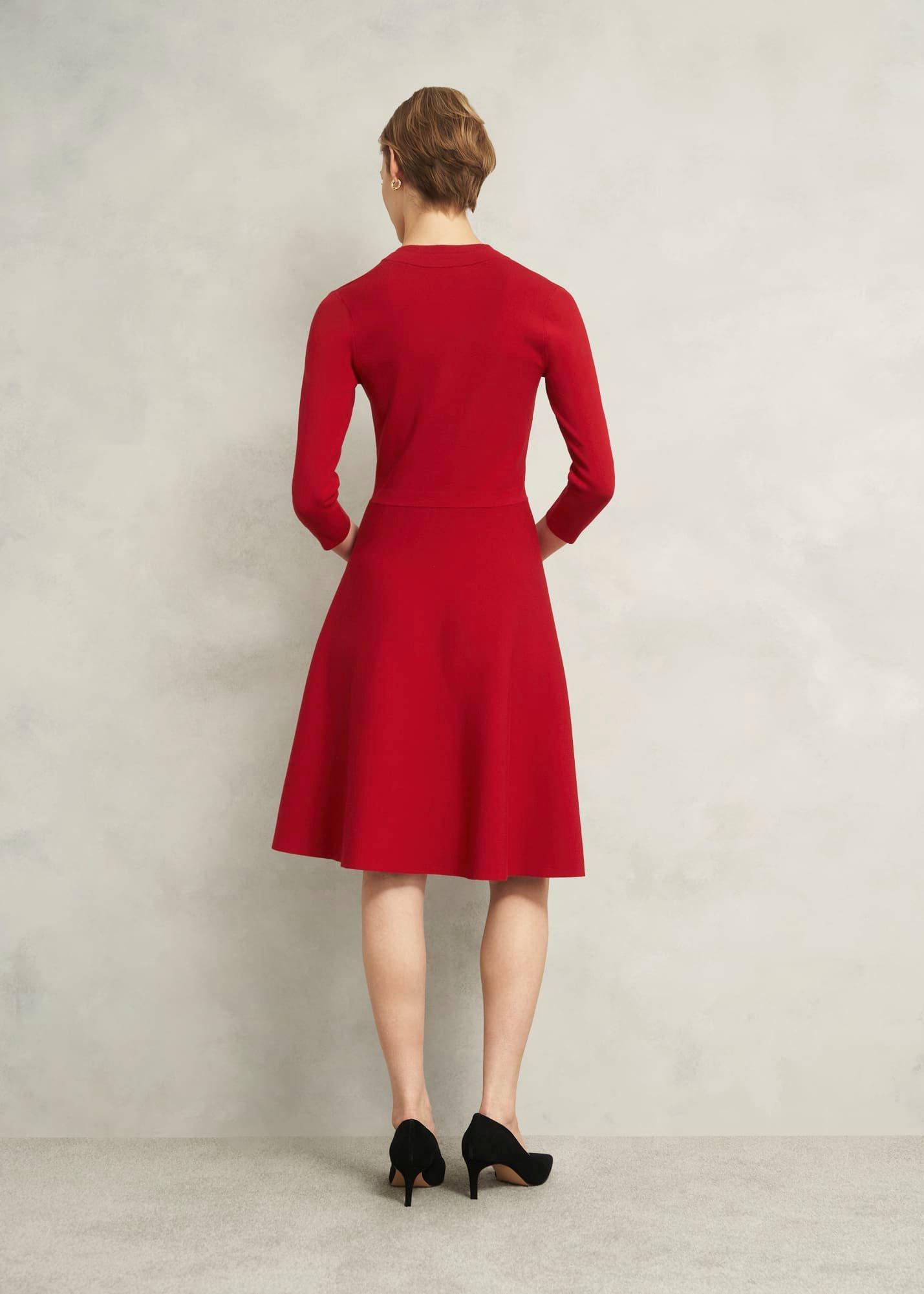 Red Scarlett V Neck Knitted Dress, Pomegranate Red, hi-res