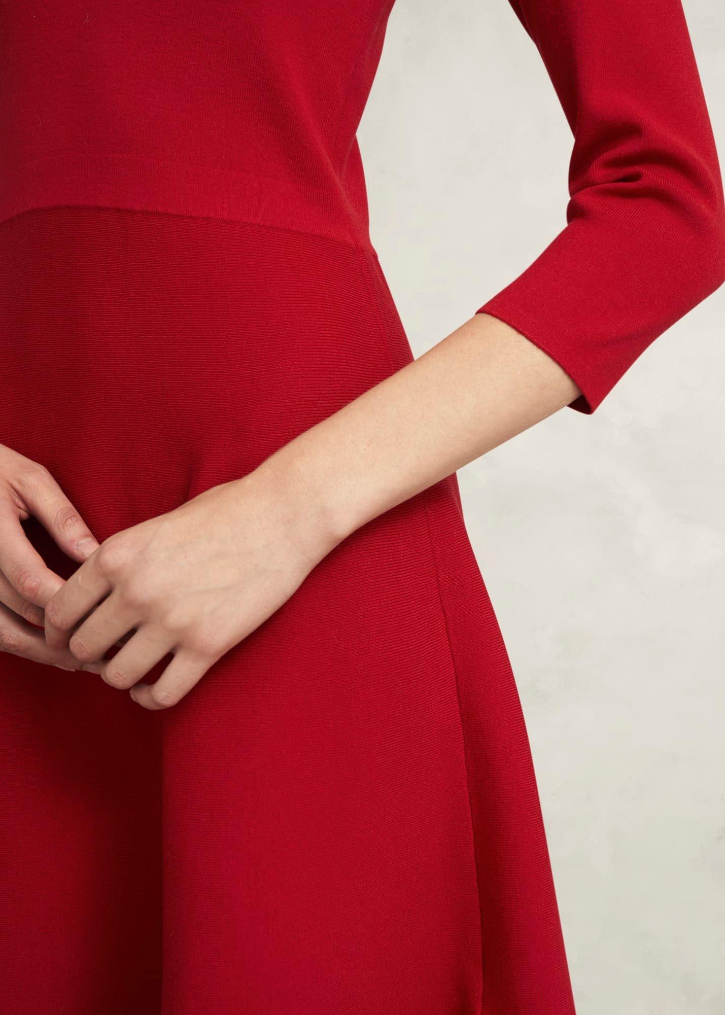 Red Scarlett V Neck Knitted Dress, Pomegranate Red, hi-res