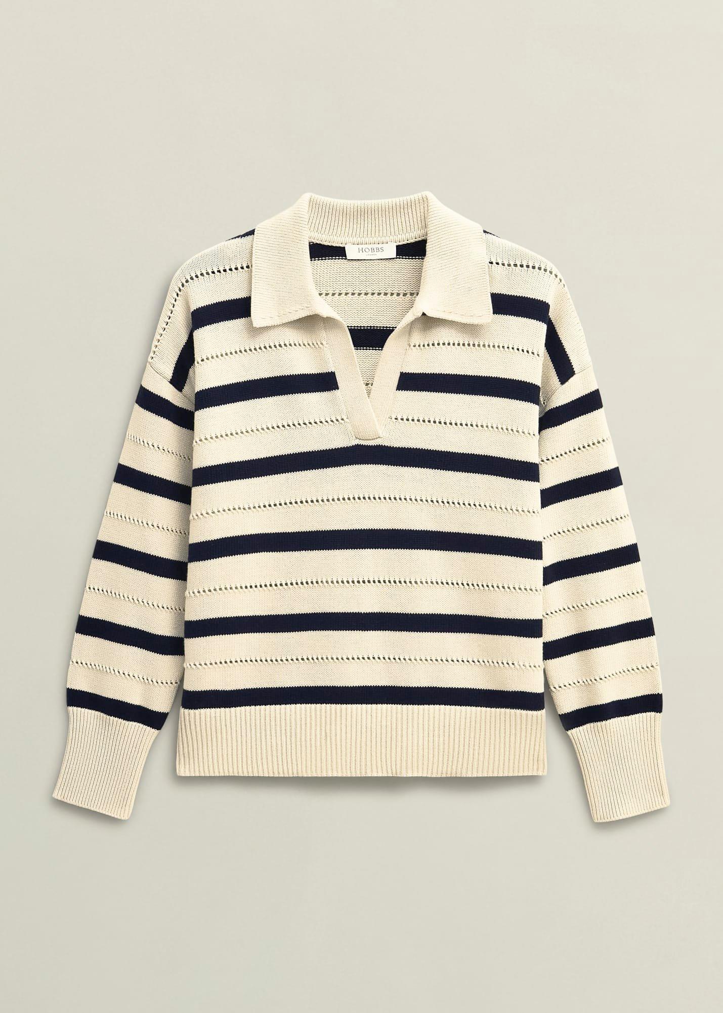 Ivory Beauford Cotton Stripe Polo Knitted Sweater