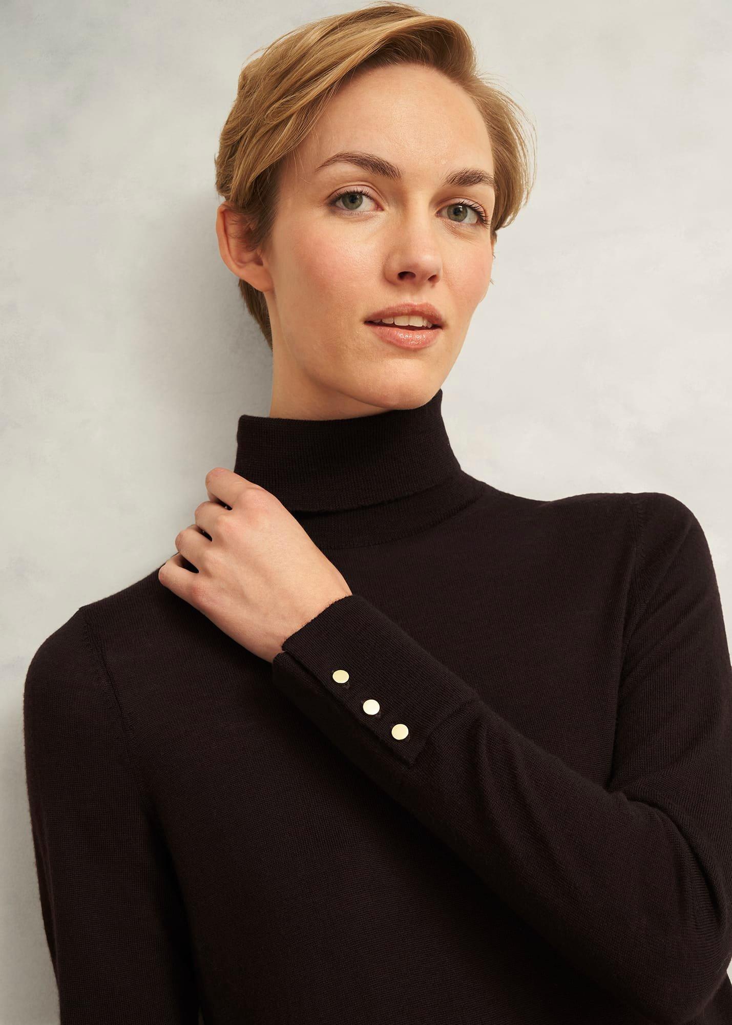 Lara Merino Rollneck Jumper, Alder Brown, hi-res