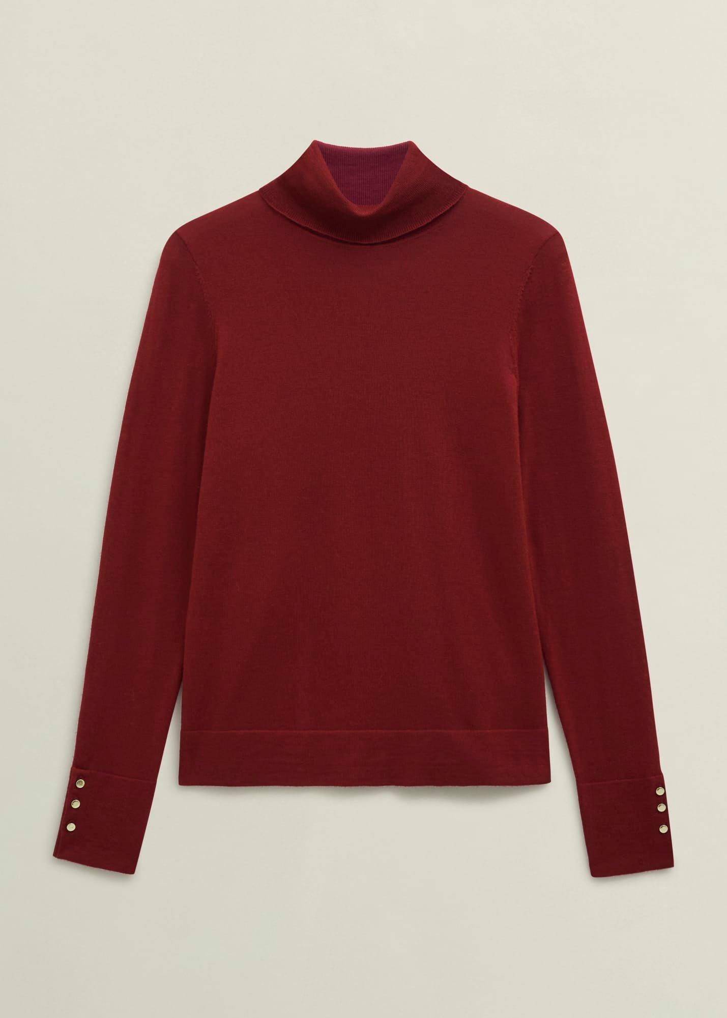 Lara Merino Rollneck Jumper, Beryl Red, hi-res
