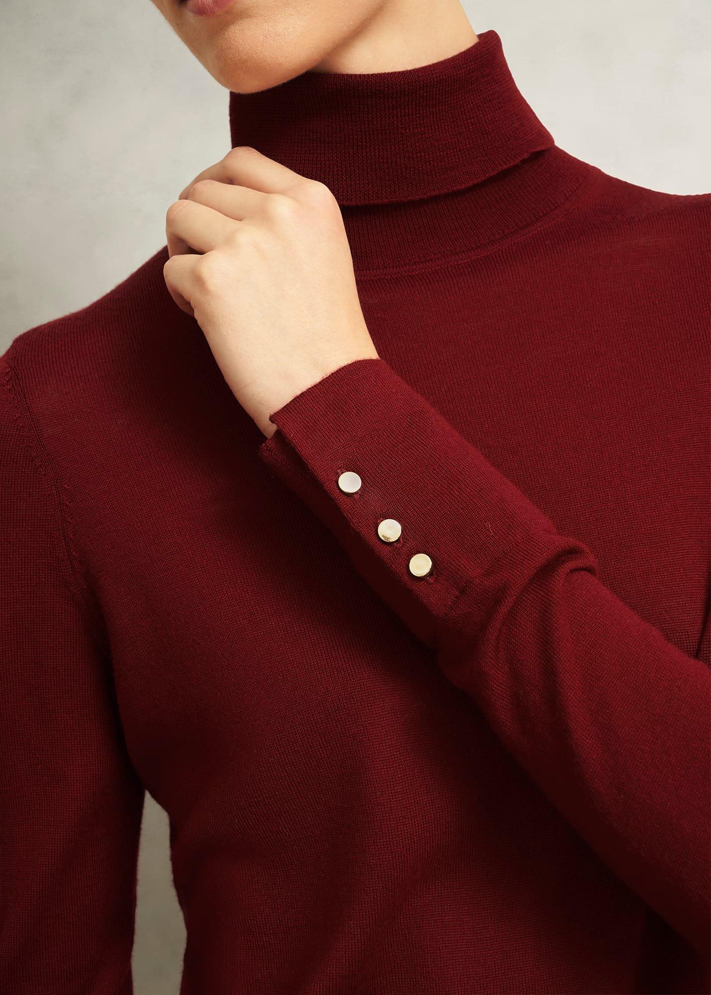 Lara Merino Rollneck Jumper, Beryl Red, hi-res