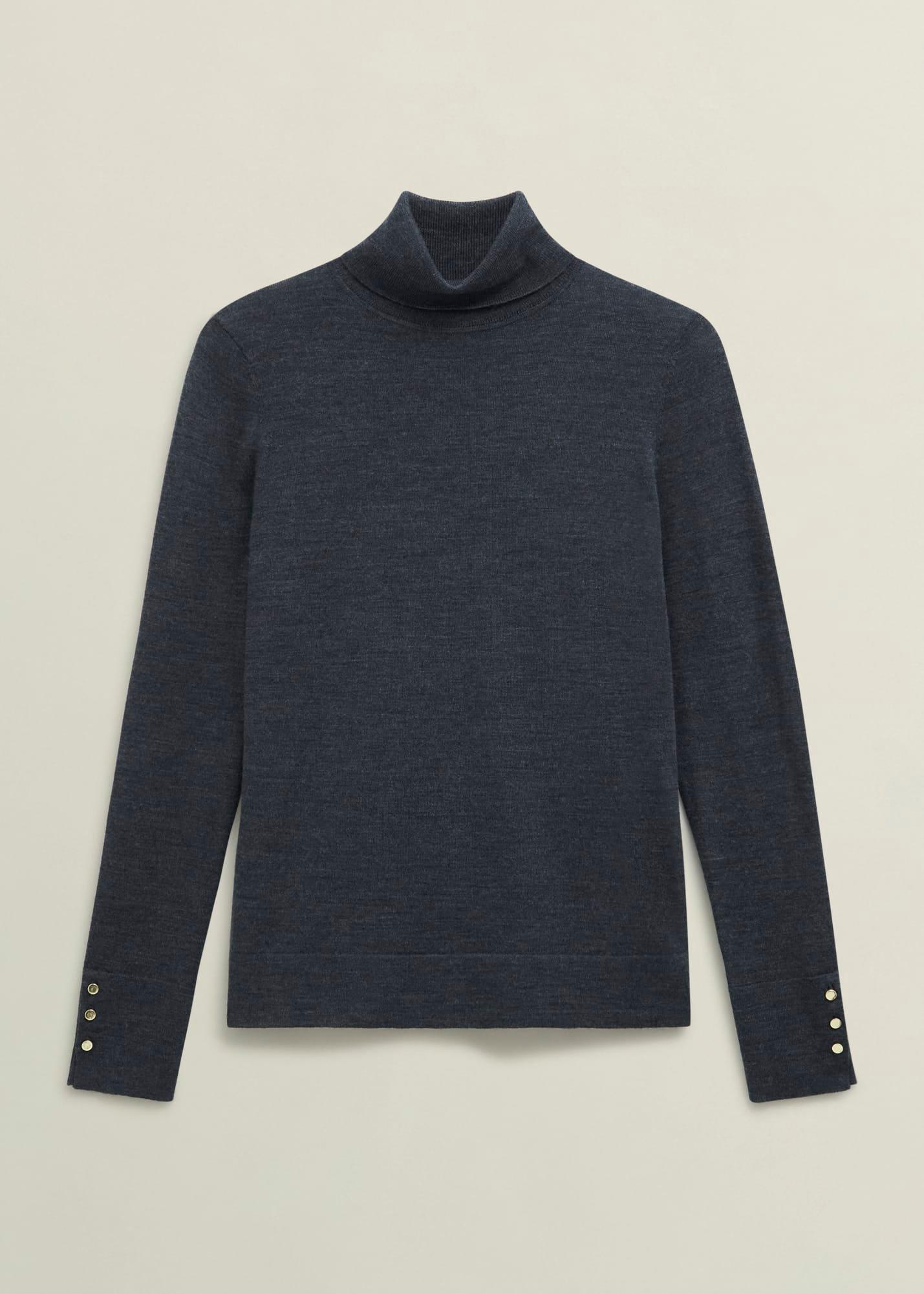 Lara Merino Rollneck Jumper, Charcoal Grey, hi-res