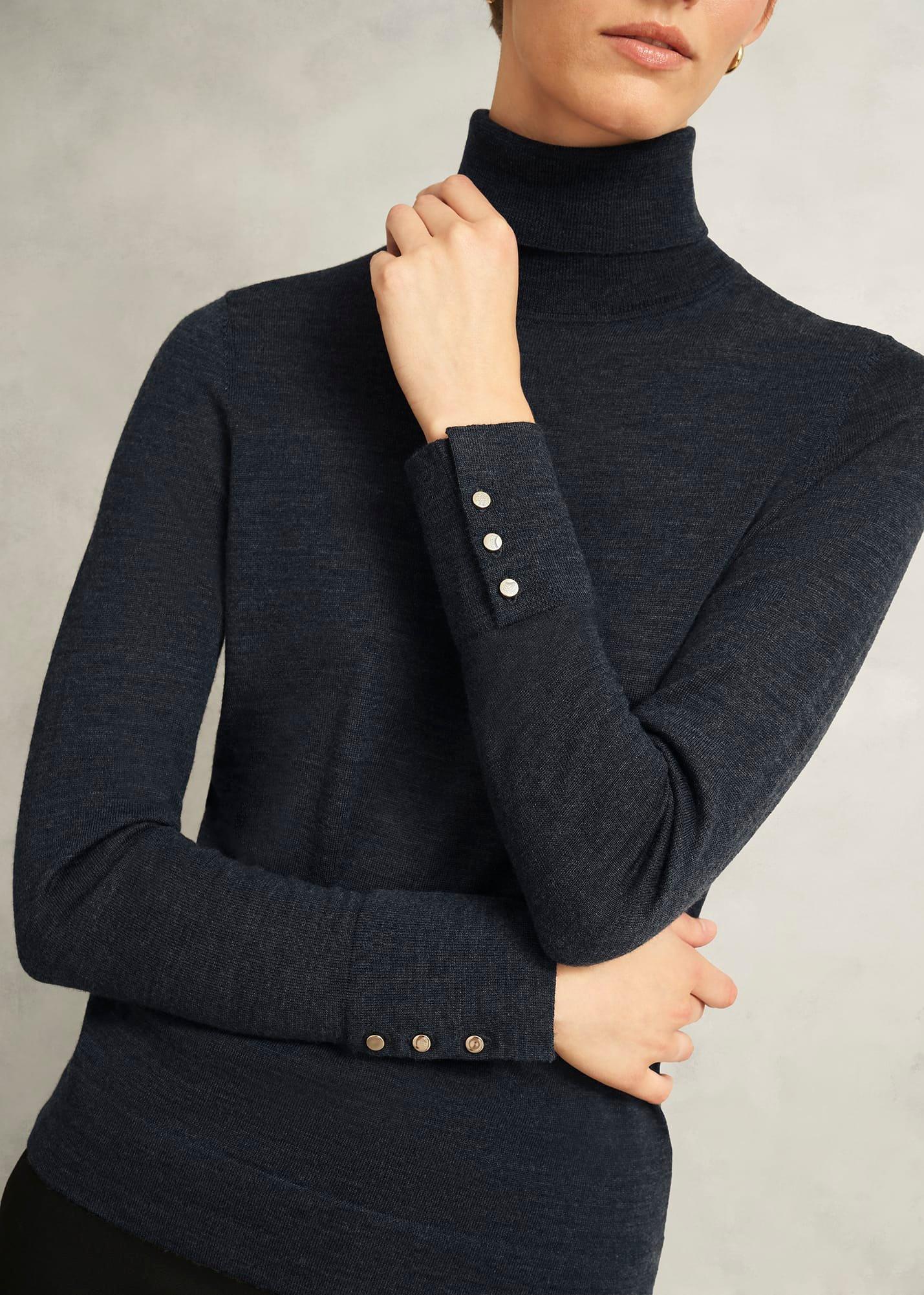 Lara Merino Rollneck Jumper, Charcoal Grey, hi-res