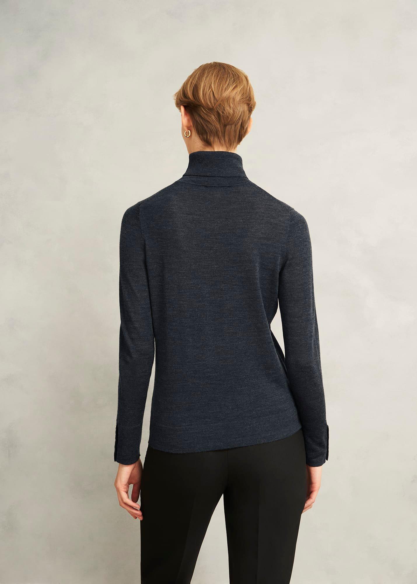 Lara Merino Rollneck Jumper, Charcoal Grey, hi-res